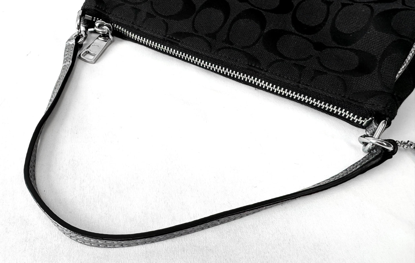 Y2K Style Coach Nolita 19 Canvas Jacquard Signature Black Silver Metallic Piping Detail with Mini Bag Detachable Crossbody Strap