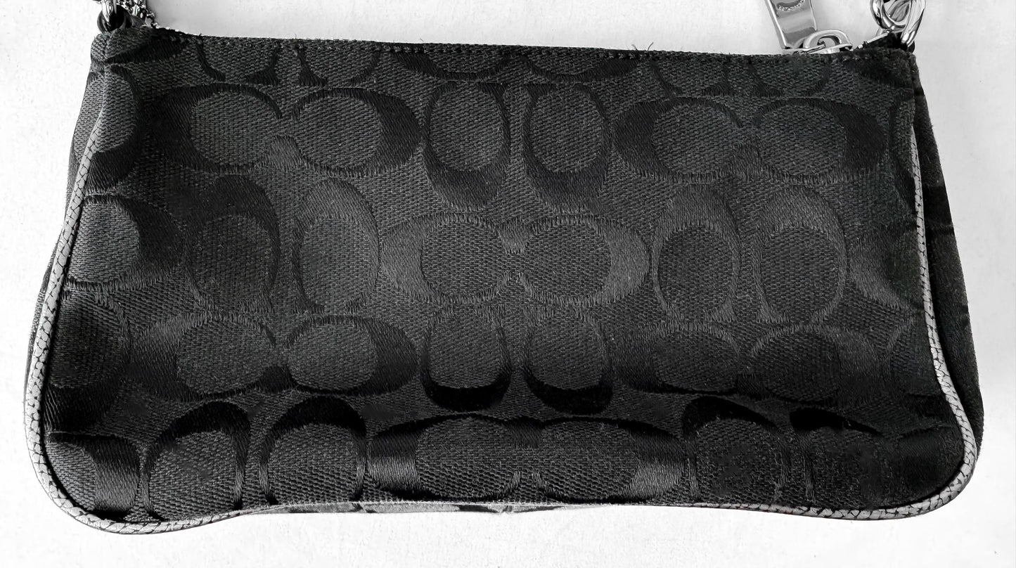 Y2K Style Coach Nolita 19 Canvas Jacquard Signature Black Silver Metallic Piping Detail with Mini Bag Detachable Crossbody Strap