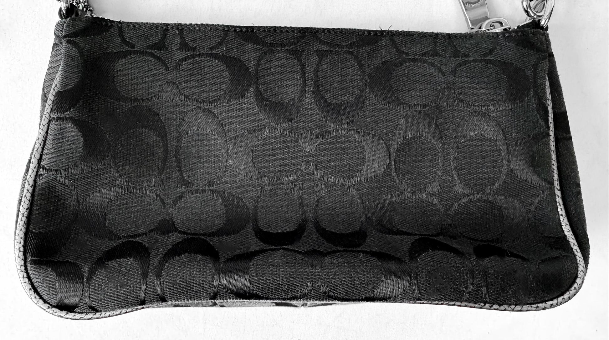 Y2K Style Coach Nolita 19 Canvas Jacquard Signature Black Silver Metallic Piping Detail with Mini Bag Detachable Crossbody Strap