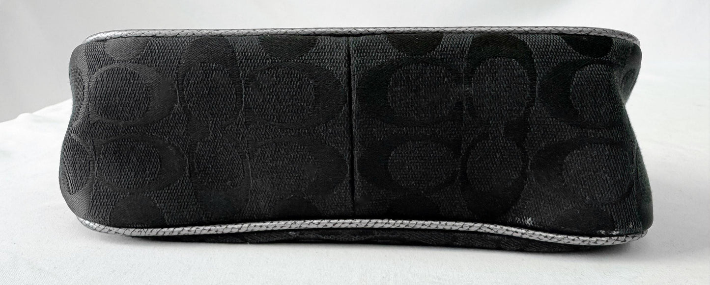 Y2K Style Coach Nolita 19 Canvas Jacquard Signature Black Silver Metallic Piping Detail with Mini Bag Detachable Crossbody Strap