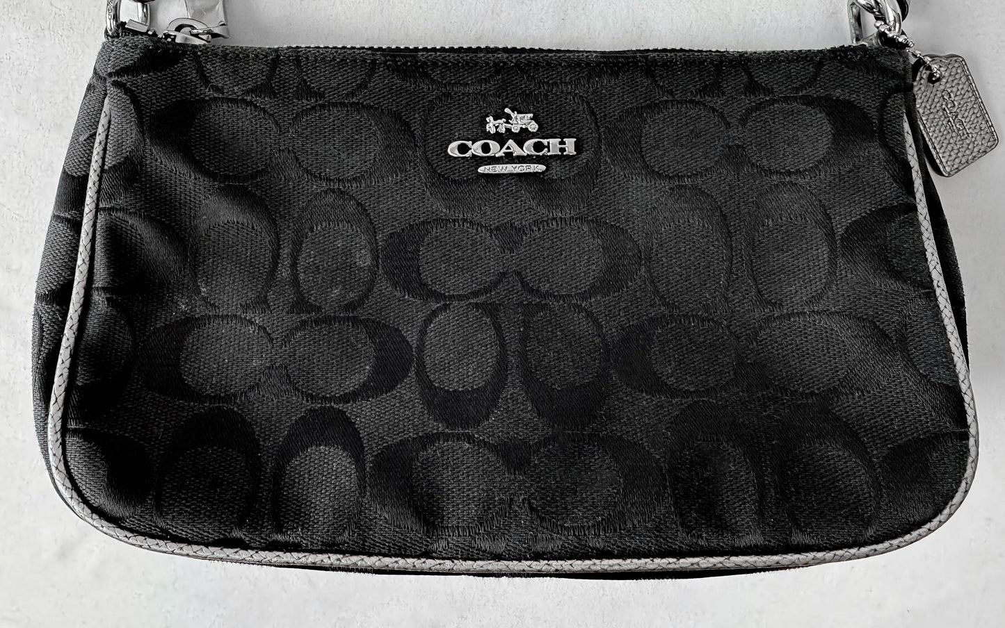 Y2K Style Coach Nolita 19 Canvas Jacquard Signature Black Silver Metallic Piping Detail with Mini Bag Detachable Crossbody Strap
