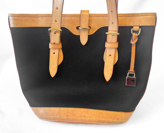 Dooney and Bourke Cabriolet Black Canvas Leather Bucket Shoulder Bag