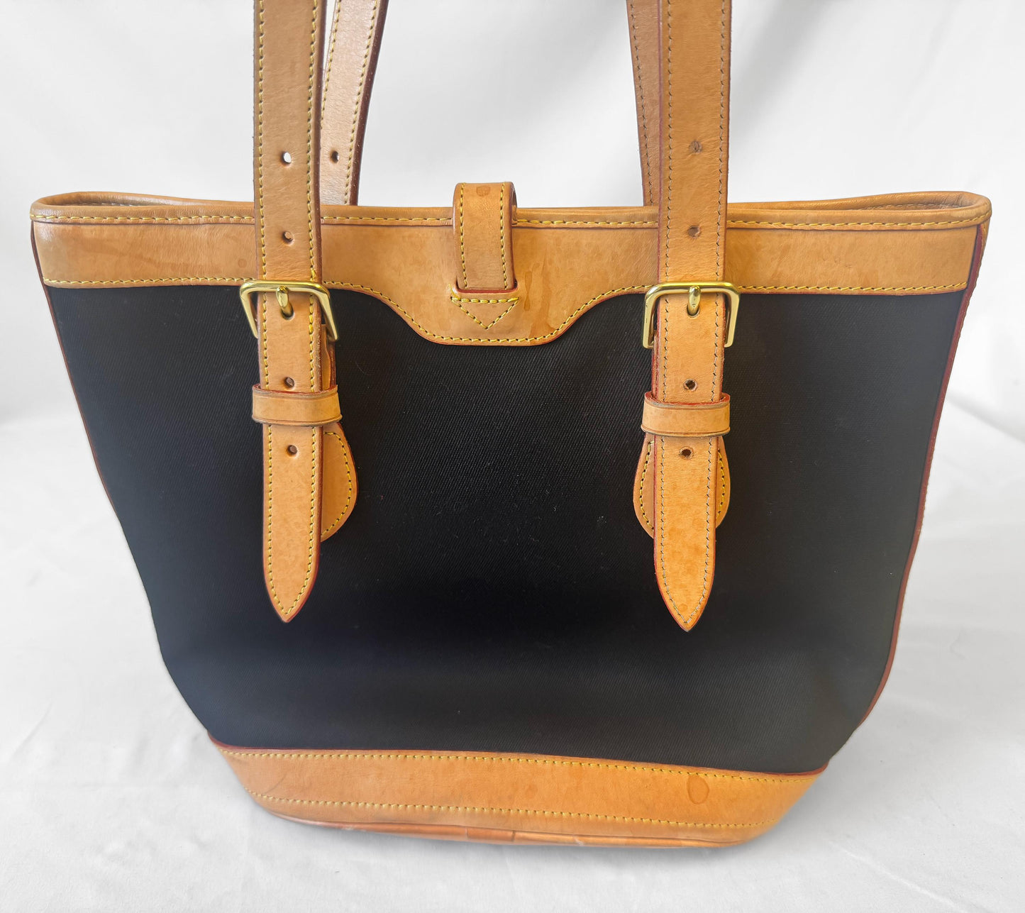 Vintage Style Dooney and Bourke Cabriolet Black Canvas Leather Bucket Shoulder Bag