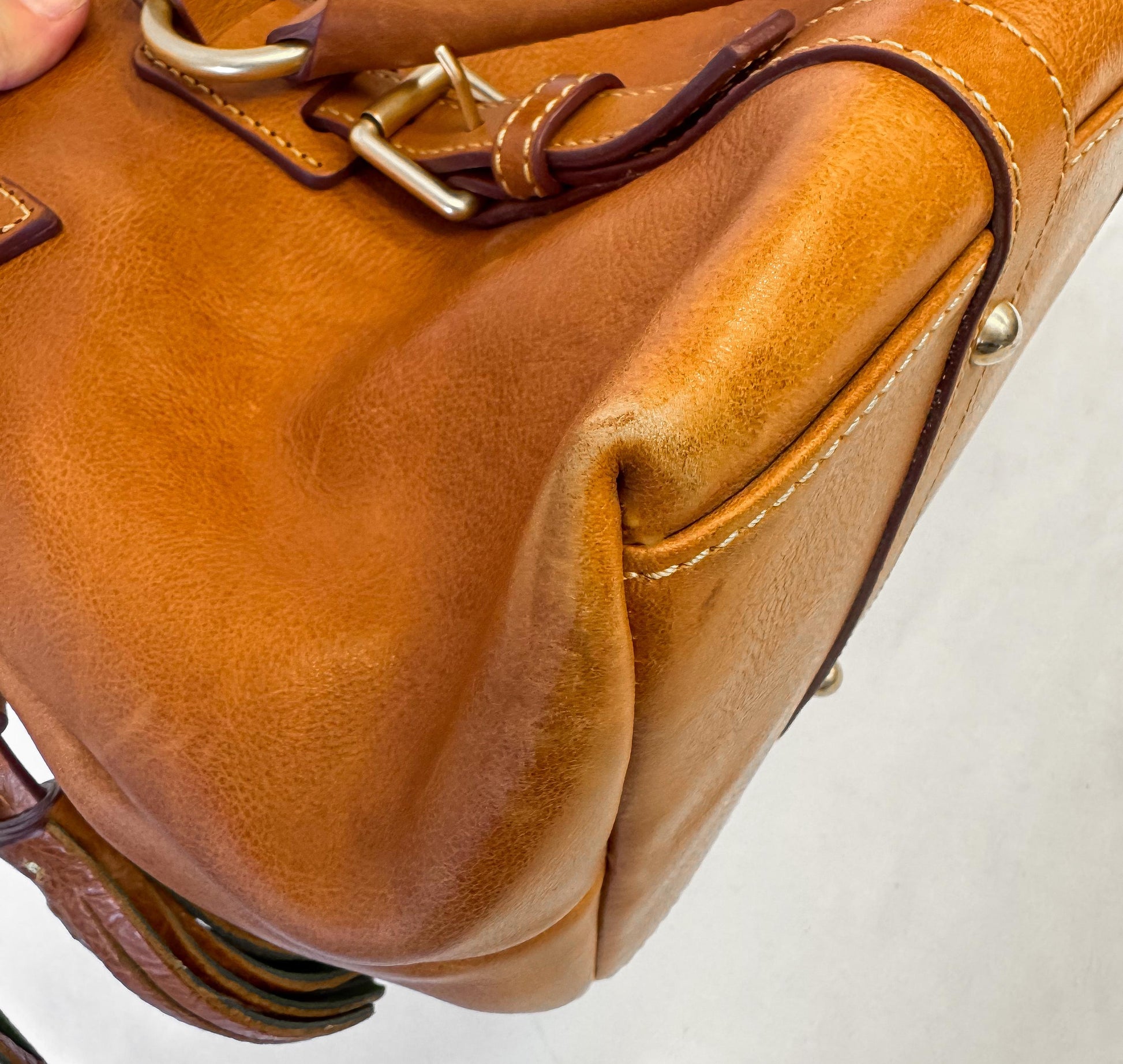 Vintage Dooney and Bourke Florentine Bristol Natural Brown Top Handle Satchel Bag
