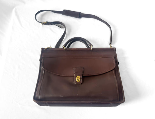 90s Coach Lenox Mahognany Brown Leather Briefcase with Detachable Crossbody Strap, Style 5213