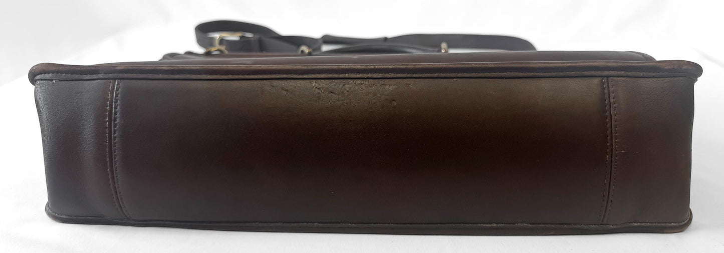 90s Coach Lenox Mahognany Brown Leather Briefcase with Detachable Crossbody Strap, Style 5213