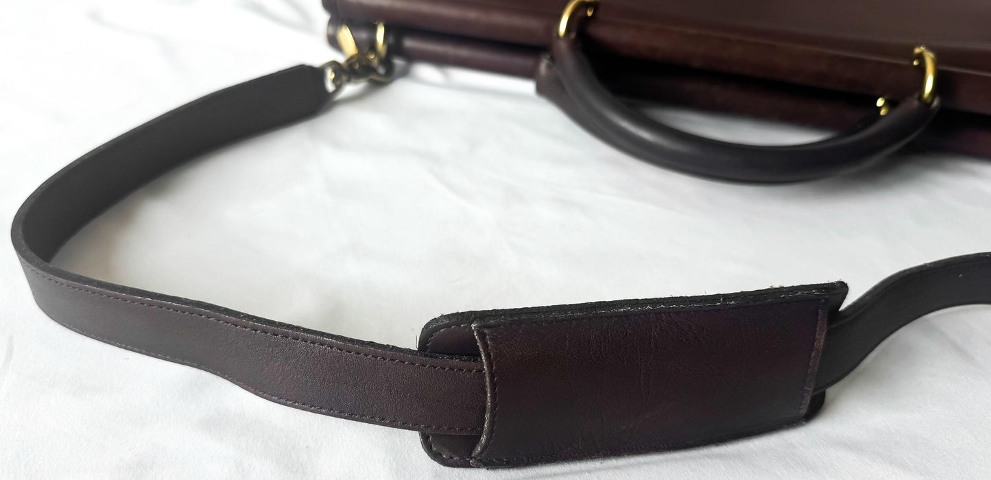 90s Coach Lenox Mahognany Brown Leather Briefcase with Detachable Crossbody Strap, Style 5213