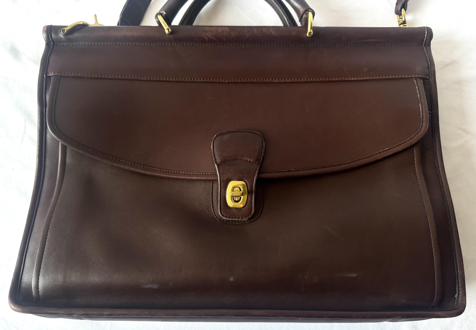 90s Coach Lenox Mahognany Brown Leather Briefcase with Detachable Crossbody Strap, Style 5213