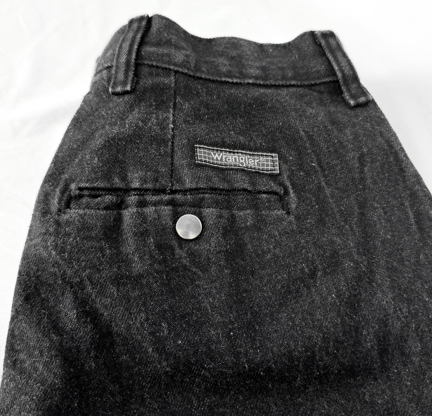Vintage Wrangler Black Faded Single Pocket Tapered Denim Jeans, Sz. 28" x 30.5", Vintage Western Jeans