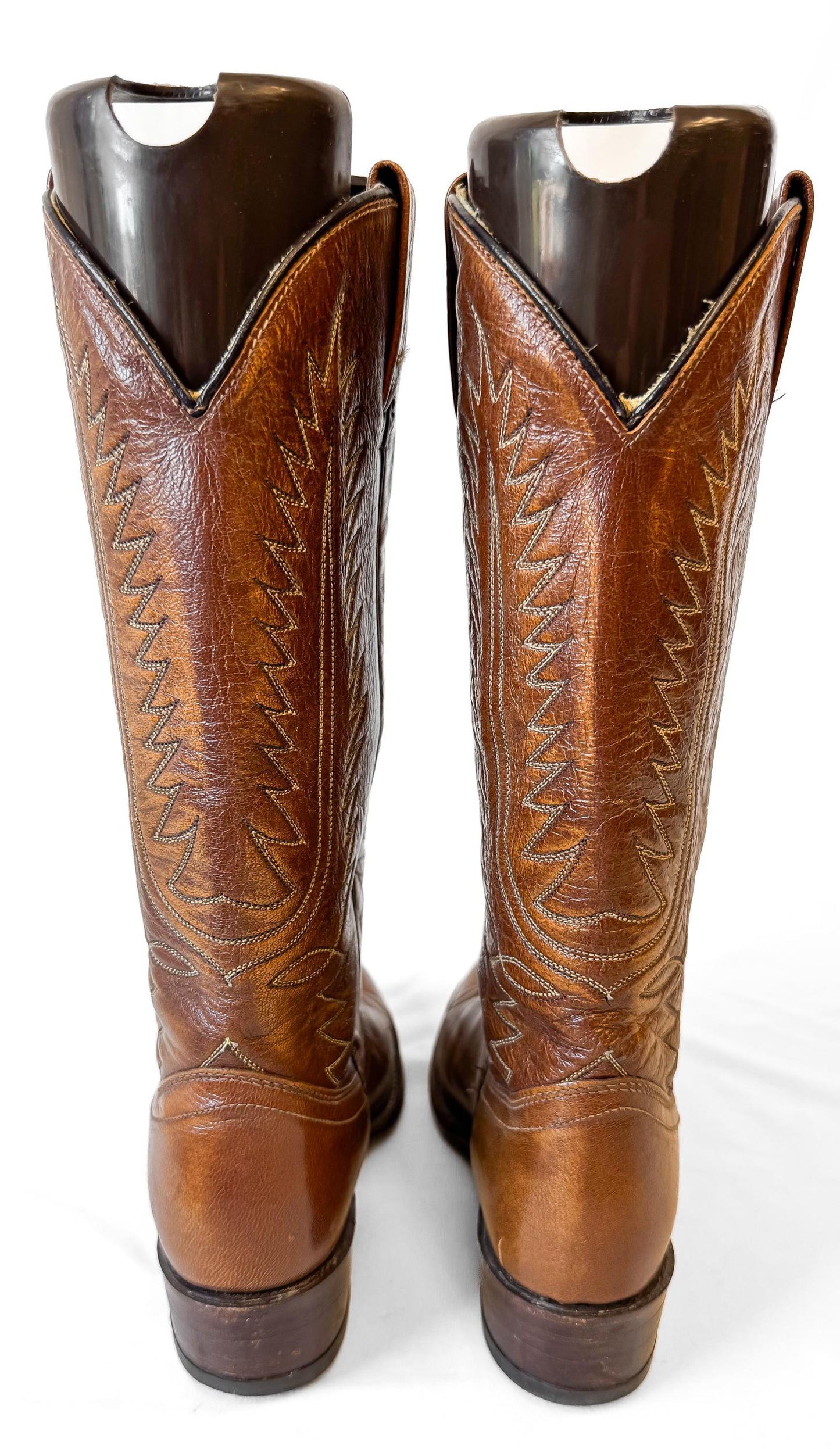 Vintage 70s Dan Post Brown Leather Embroidered Cowboy Boots, Women's Sz. 7.5C, Unique Western Festival Cowgirl Boots