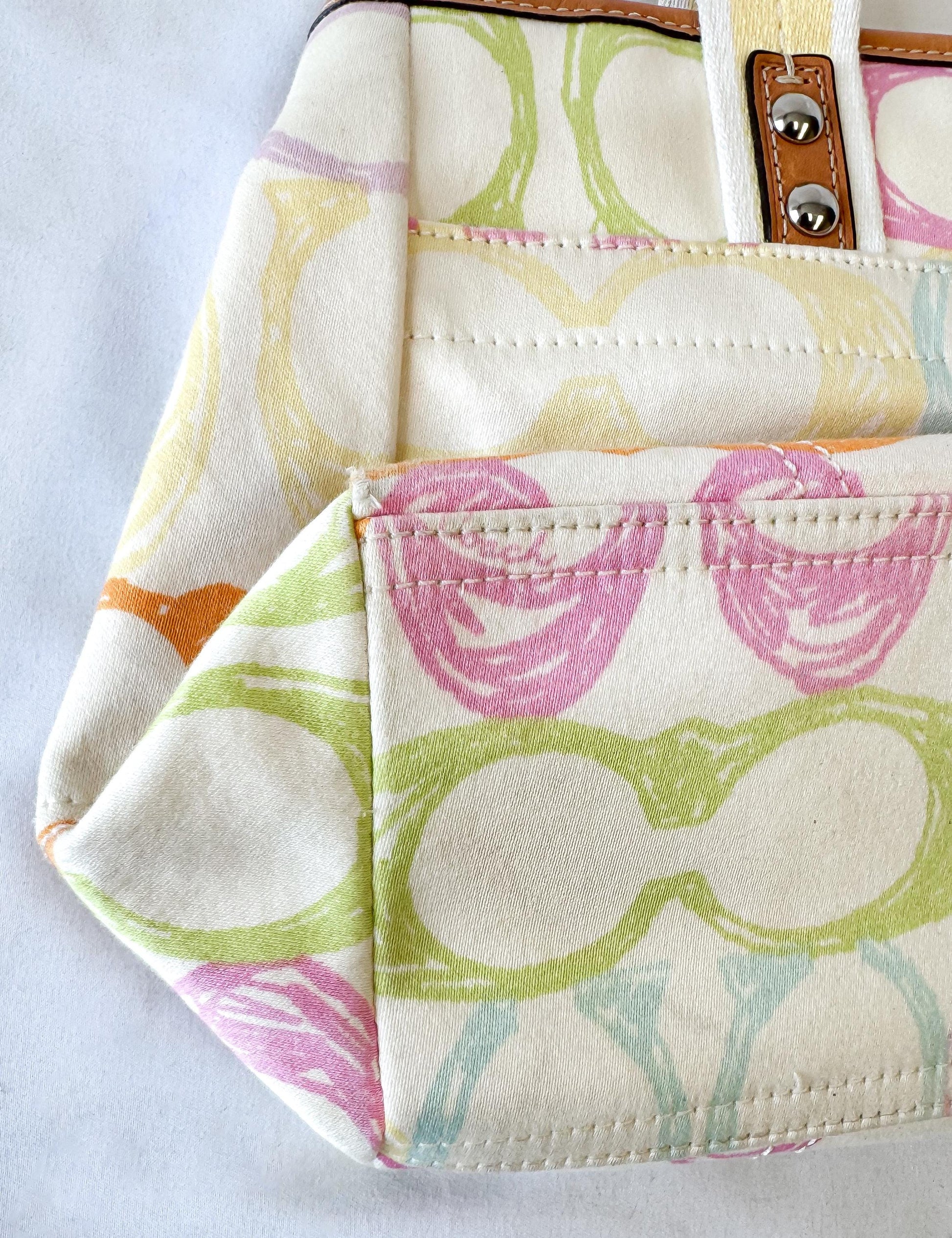 Y2K Coach Hampton White/Cream Rainbow Scribble Signature Canvas Top Handle Bag, Style 10673
