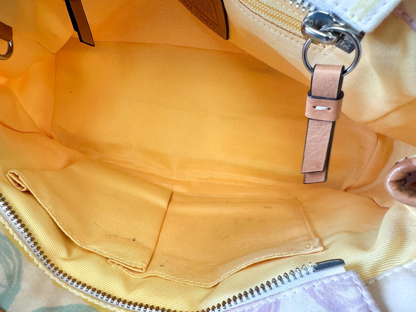 Y2K Coach Hampton White/Cream Rainbow Scribble Signature Canvas Top Handle Bag, Style 10673