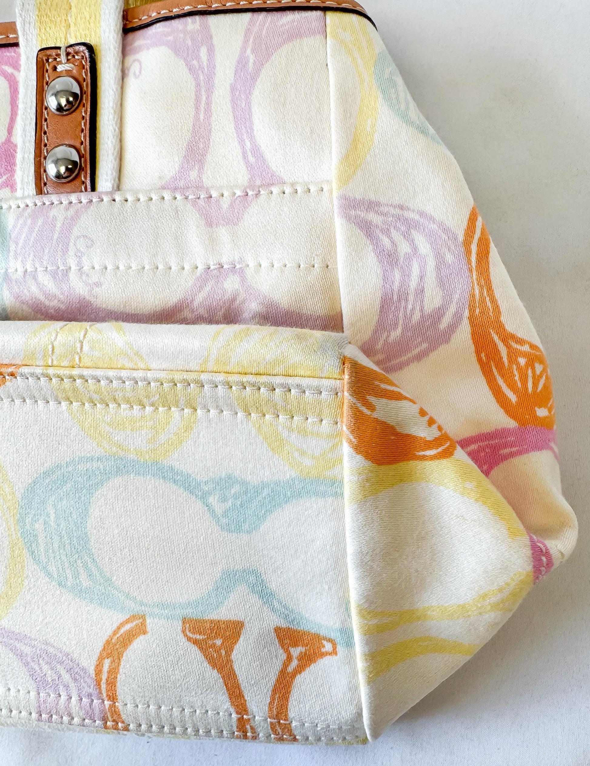 Y2K Coach Hampton White/Cream Rainbow Scribble Signature Canvas Top Handle Bag, Style 10673
