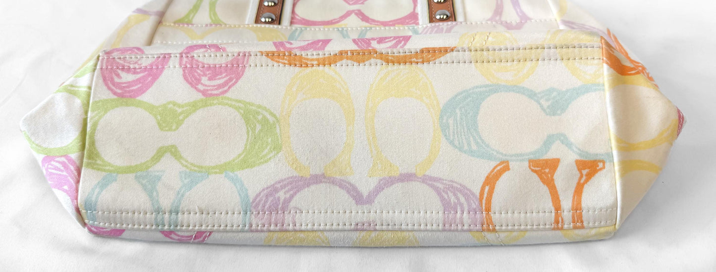 Y2K Coach Hampton White/Cream Rainbow Scribble Signature Canvas Top Handle Bag, Style 10673