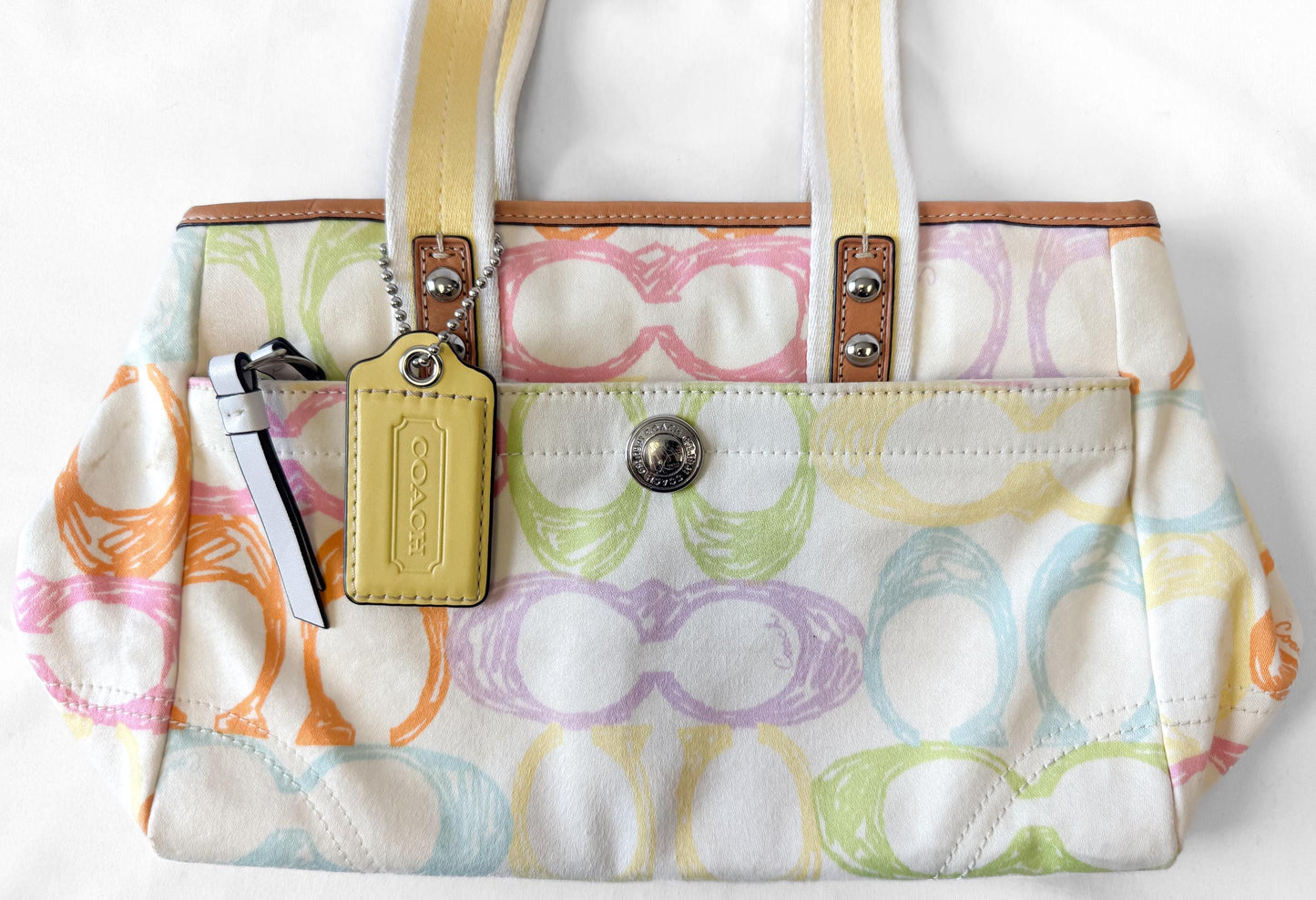 Y2K Coach Hampton White/Cream Rainbow Scribble Signature Canvas Top Handle Bag, Style 10673