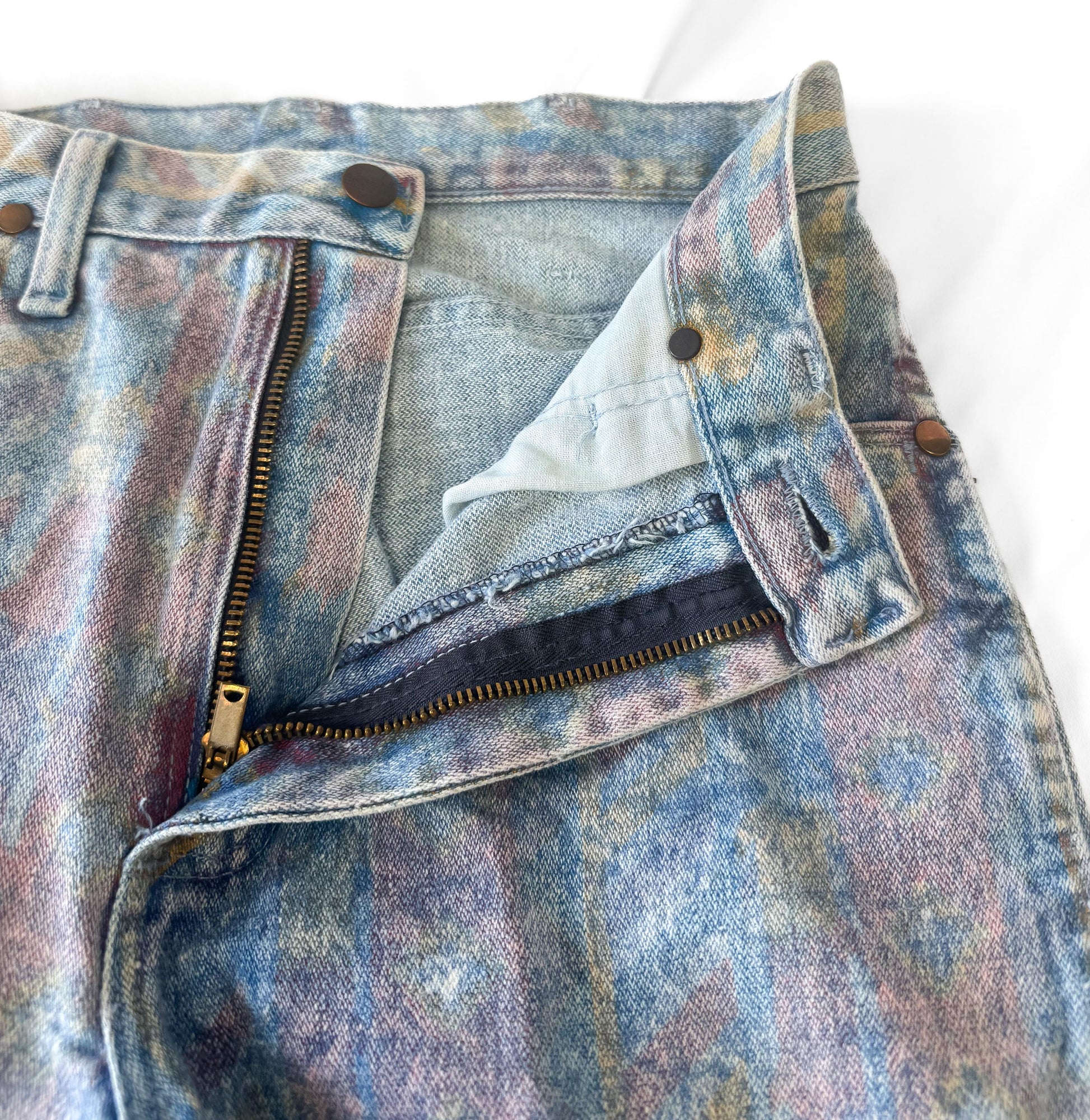 Vintage Wrangler Light Wash Faded Geometric Print Tapered Jeans, Sz. 28" x 34", Unique Retro Western Festival Jeans