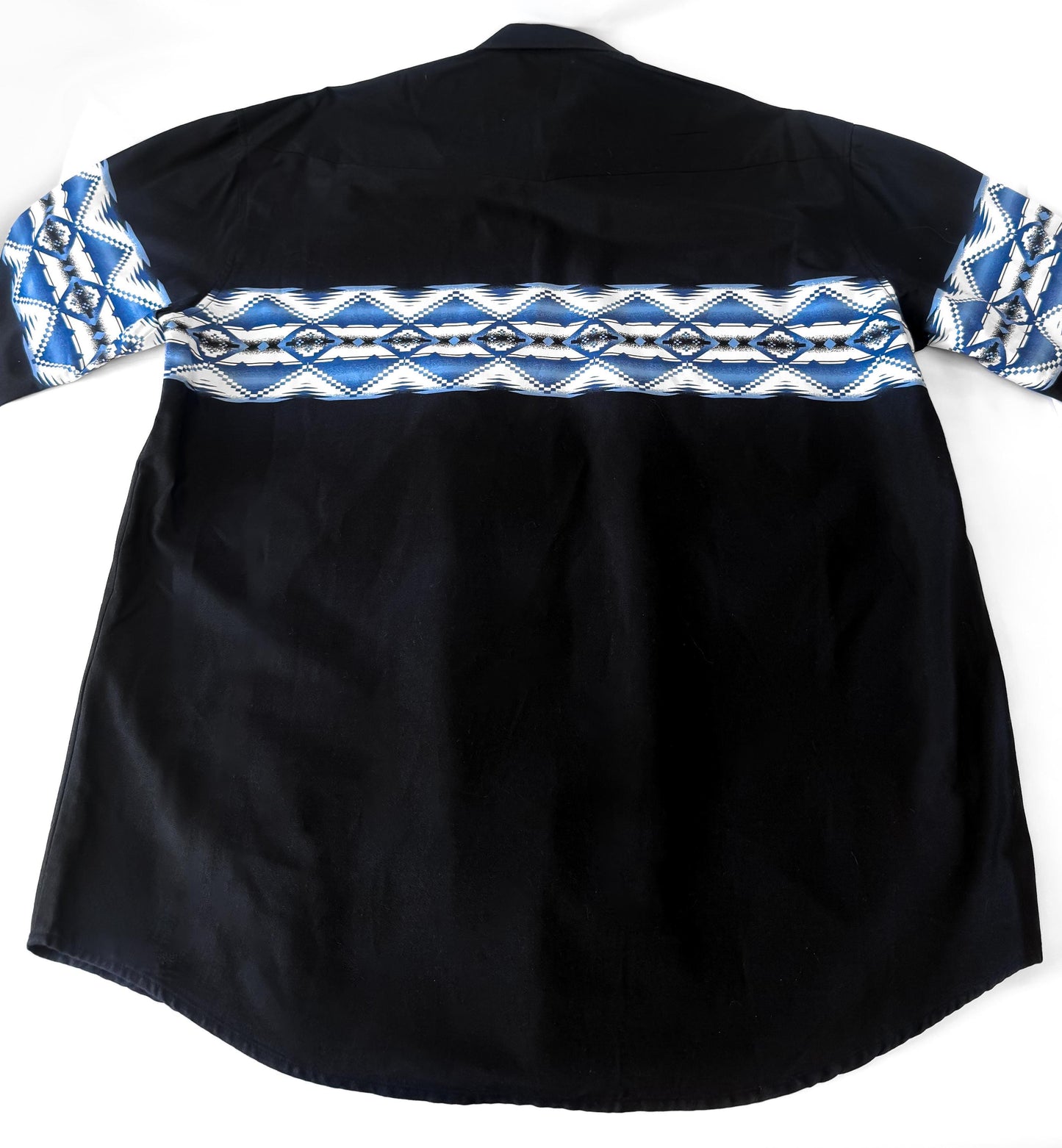 Vintage Roper Black Blue White Aztec Southwest Geometric Print Button Up, Men's Sz. L, Vintage Unisex Western Festival Shirt