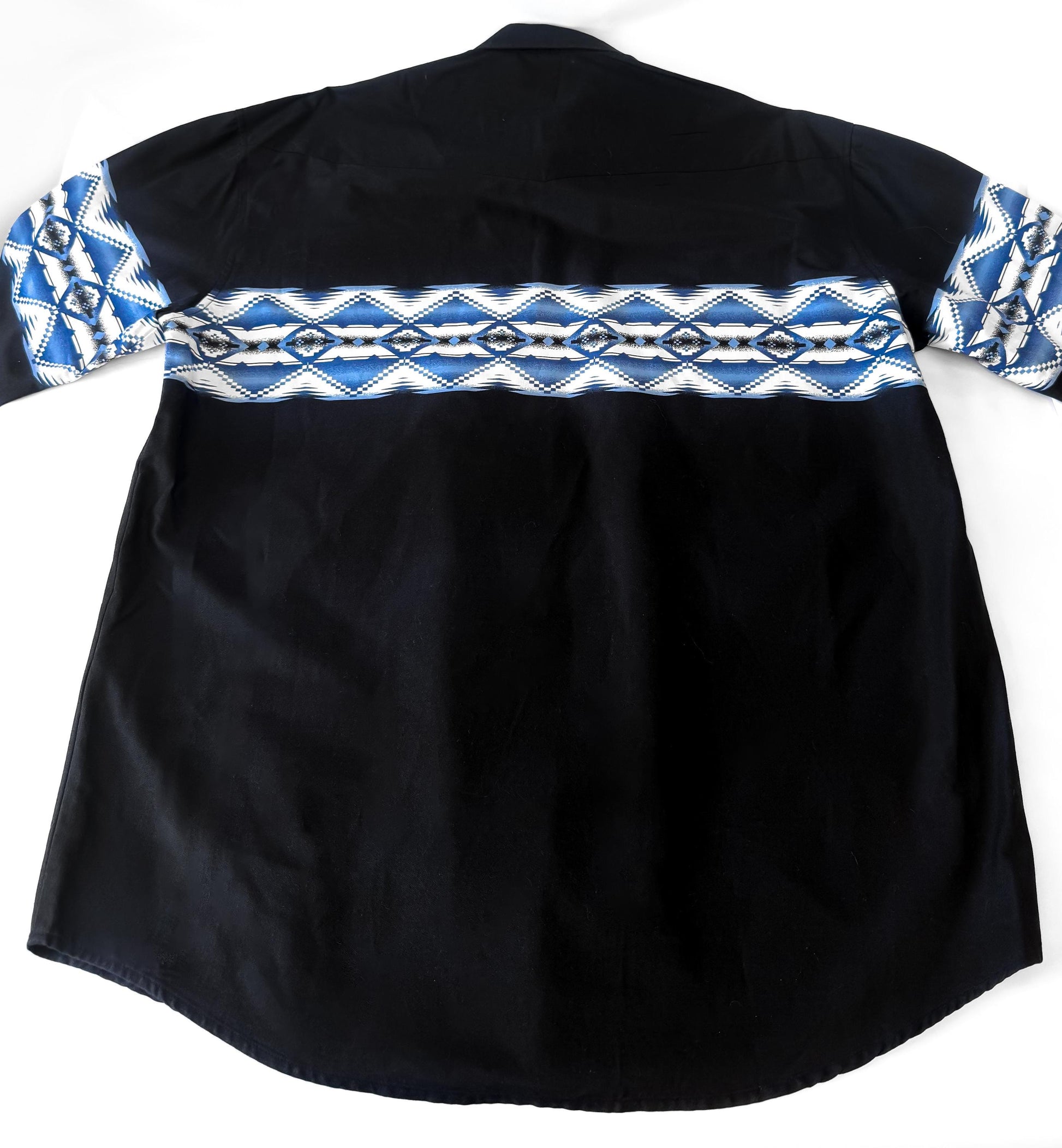 Vintage Roper Black Blue White Aztec Southwest Geometric Print Button Up, Men's Sz. L, Vintage Unisex Western Festival Shirt