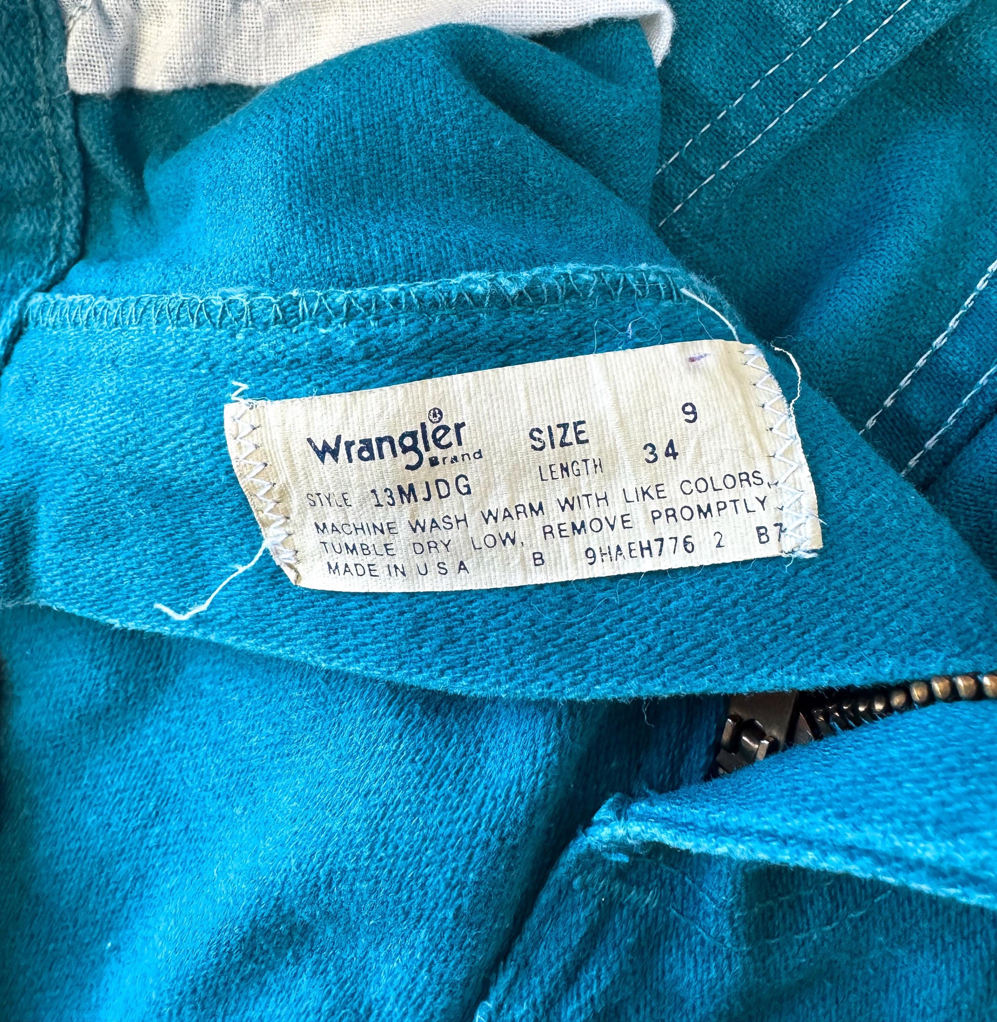 Vintage Wrangler Teal Blue Tapered Leg Jeans, Sz. 26" x 33", Unique Statement Western Festival Jeans