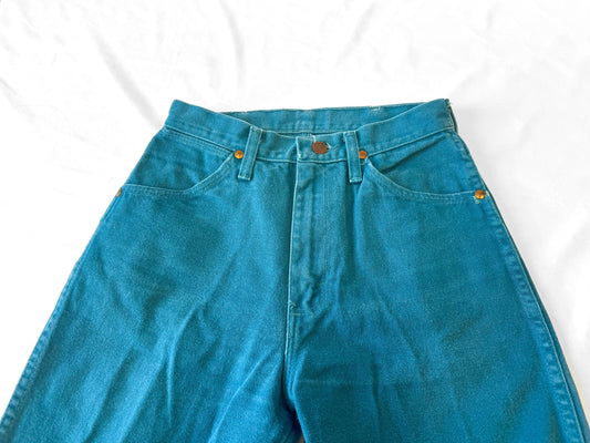 Vintage Wrangler Teal Blue Tapered Leg Jeans, Sz. 26" x 33", Unique Statement Western Festival Jeans