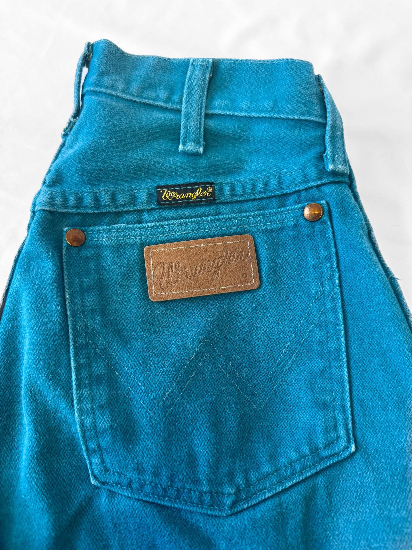 Vintage Wrangler Teal Blue Tapered Leg Jeans, Sz. 26" x 33", Unique Statement Western Festival Jeans