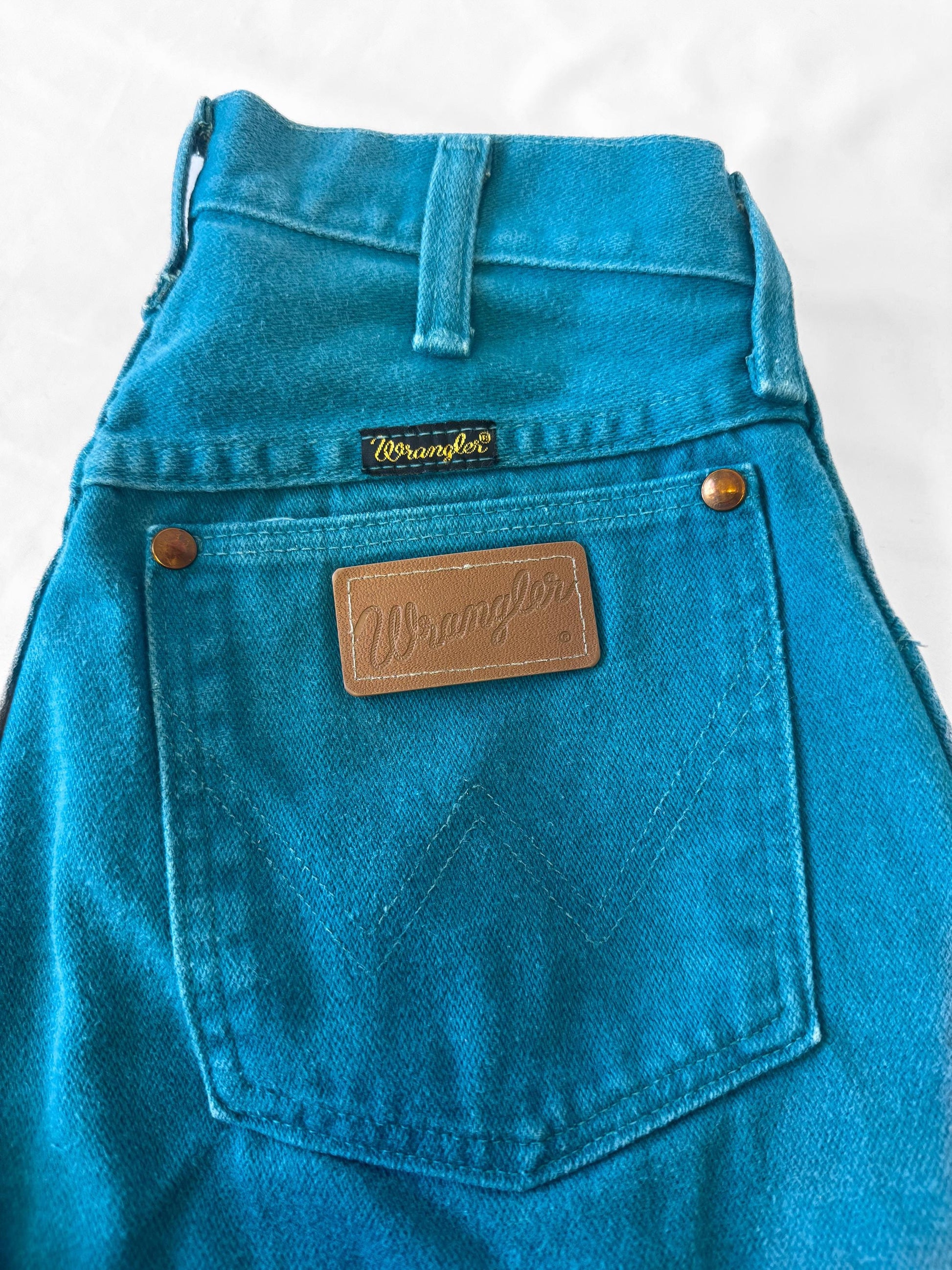Vintage Wrangler Teal Blue Tapered Leg Jeans, Sz. 26" x 33", Unique Statement Western Festival Jeans