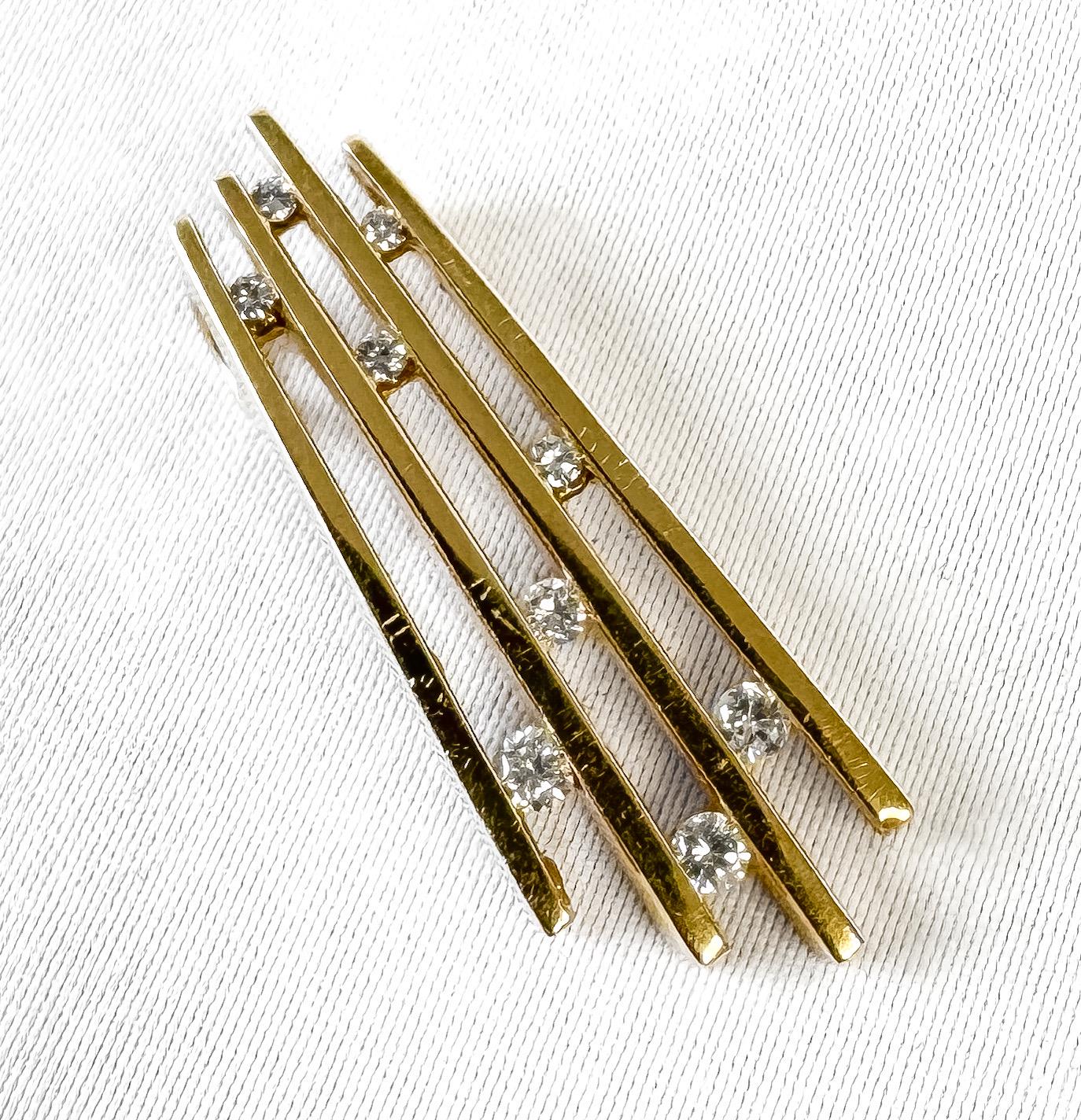 Vintage 14K Yellow Gold and Diamond Waterfall Abstract Line Pendant, Minimalist Everyday Simple Elegant Pendant