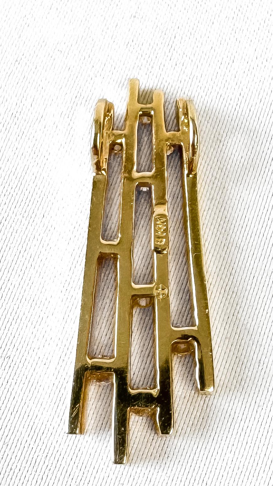 Vintage 14K Yellow Gold and Diamond Waterfall Abstract Line Pendant, Minimalist Everyday Simple Elegant Pendant