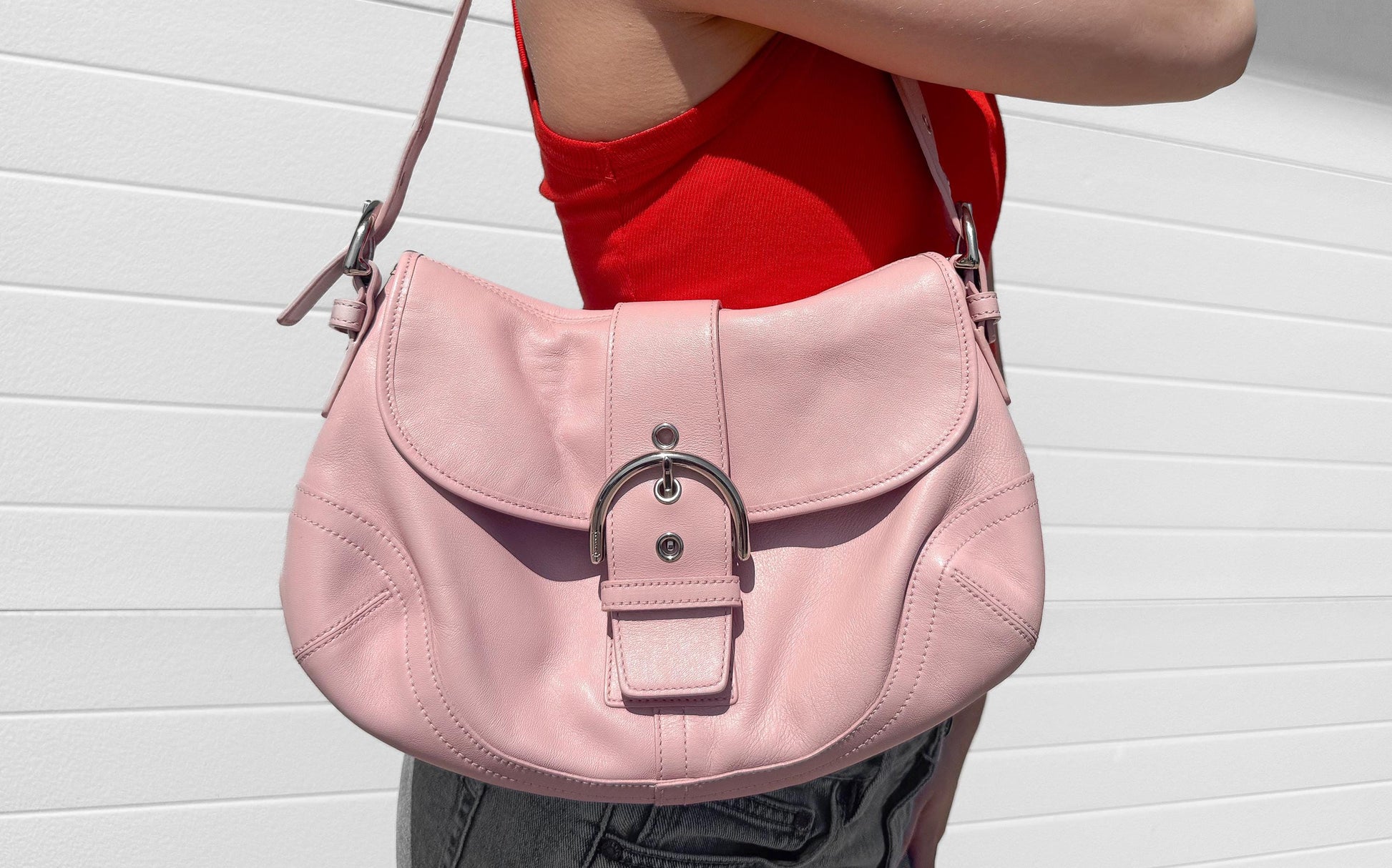 Vintage Y2K Coach Soho Medium Baby Pink Leather Shoulder Bag, Style 9248, 00s Rare Collectors Coach Purse