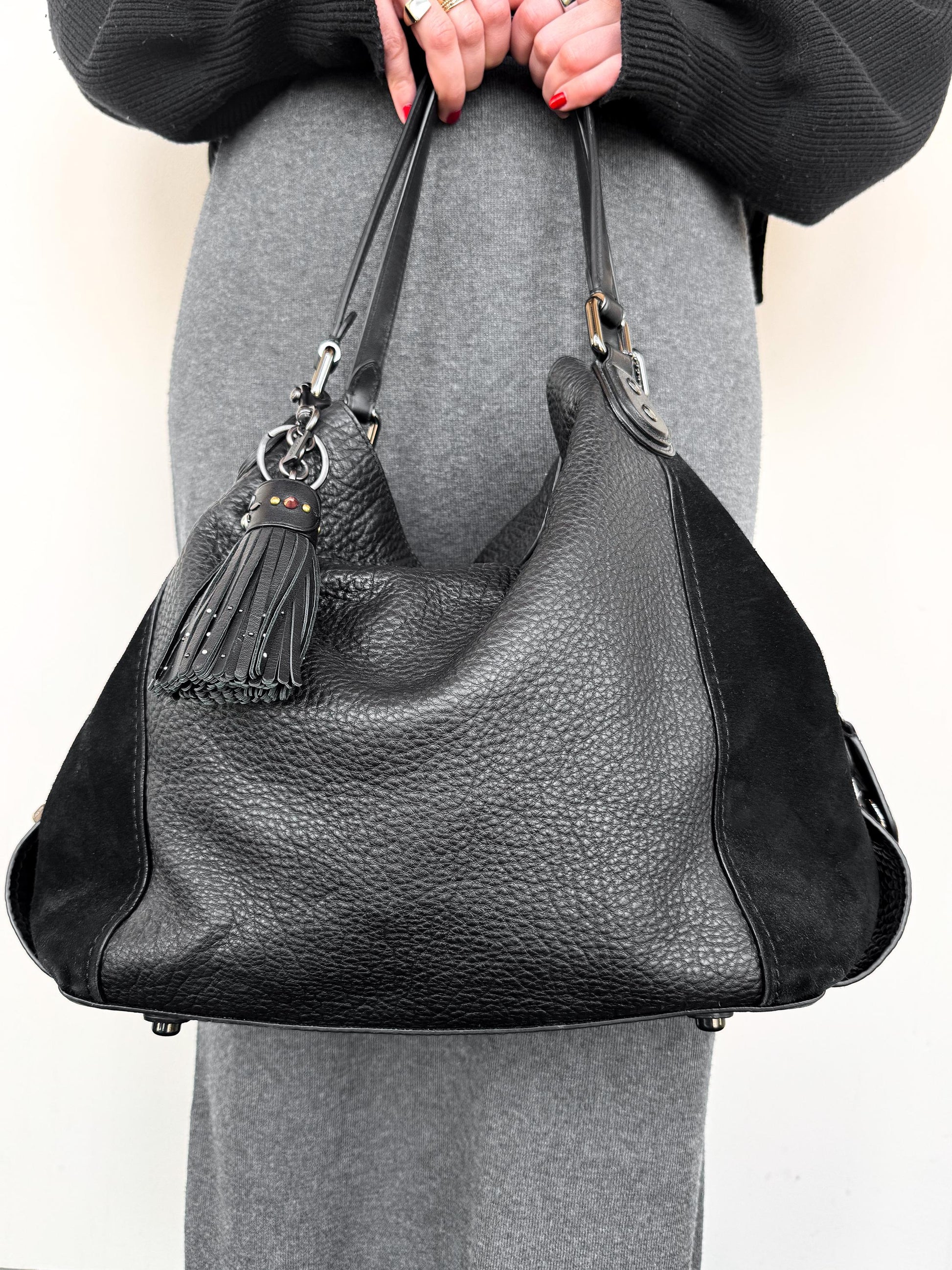 Modern Coach Edie 42 Black Leather Suede Slouchy Shoulder Bag, Style 57647