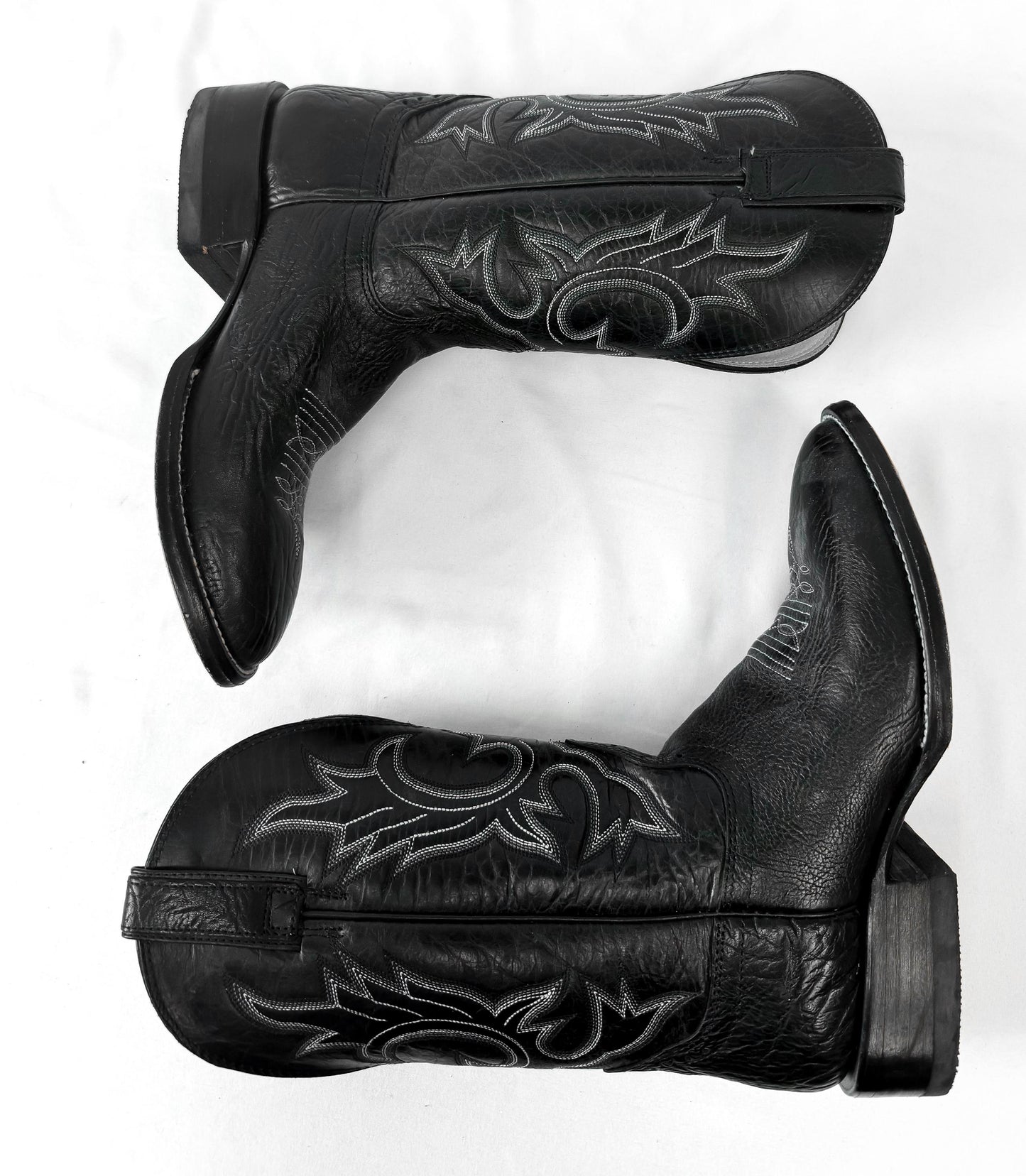 Vintage Hondo Black Leather Embroidered Cowboy Boots, Men's Sz. 8.5D, Vintage Unisex Western Festival Boots