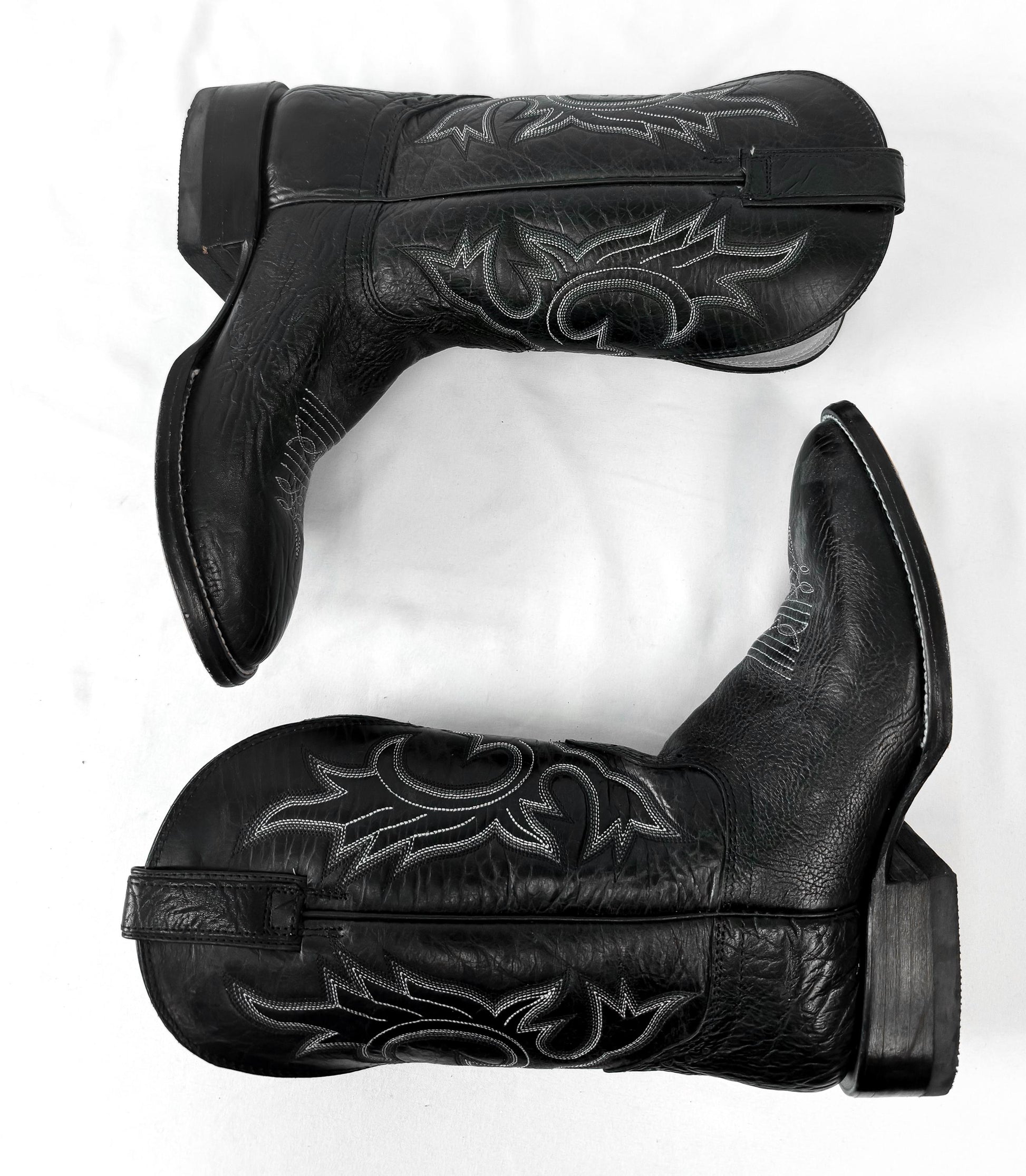 Vintage Hondo Black Leather Embroidered Cowboy Boots, Men's Sz. 8.5D, Vintage Unisex Western Festival Boots