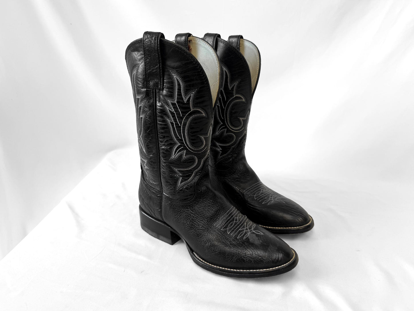 Vintage Hondo Black Leather Embroidered Cowboy Boots, Men's Sz. 8.5D, Vintage Unisex Western Festival Boots