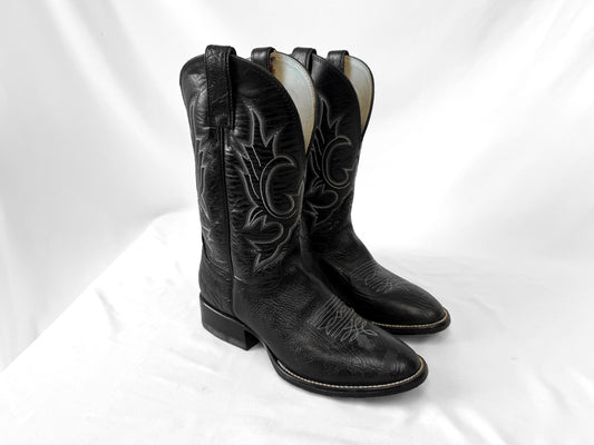 Vintage Hondo Black Leather Embroidered Cowboy Boots, Men's Sz. 8.5D, Vintage Unisex Western Festival Boots