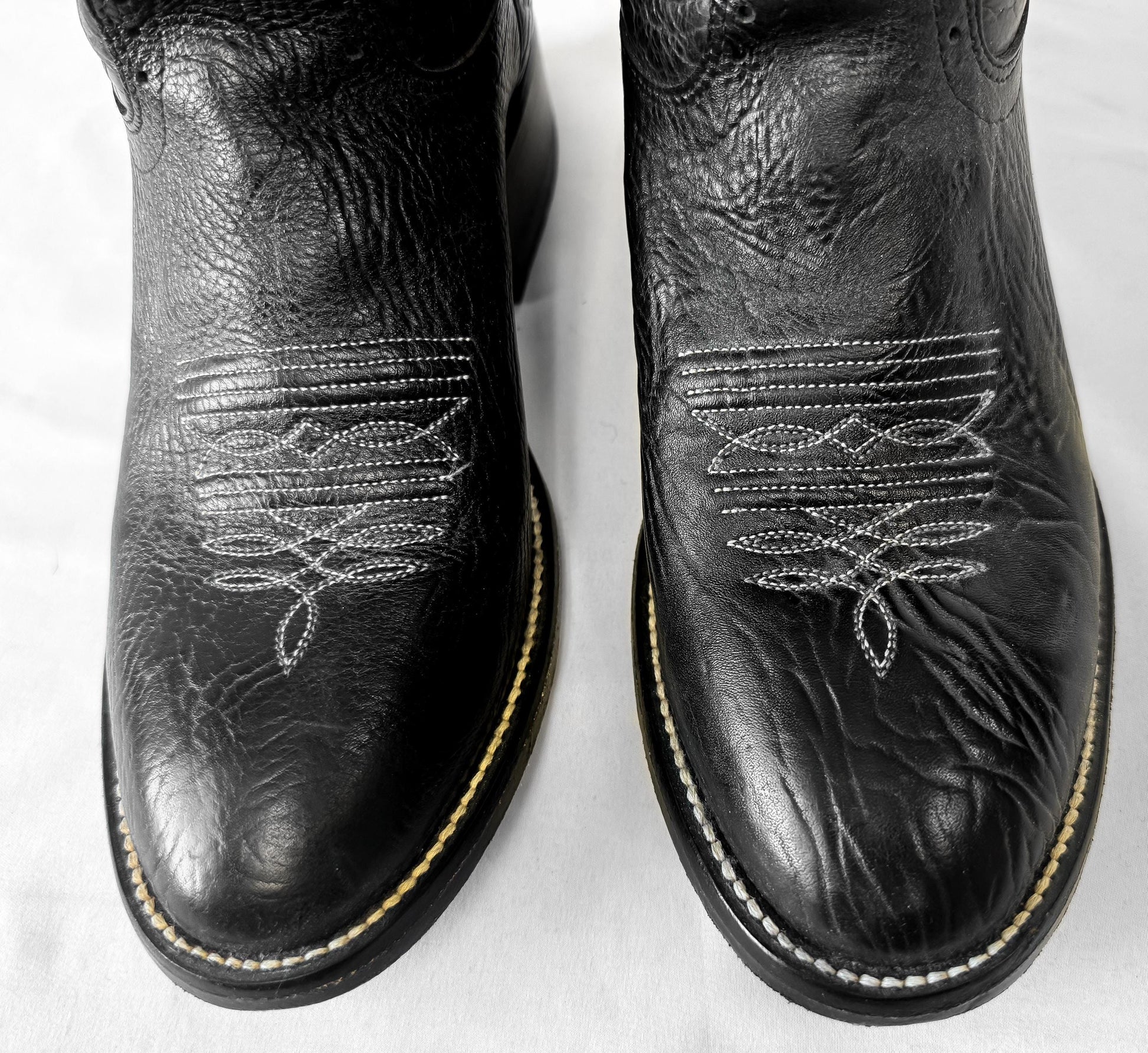 Vintage Hondo Black Leather Embroidered Cowboy Boots, Men's Sz. 8.5D, Vintage Unisex Western Festival Boots