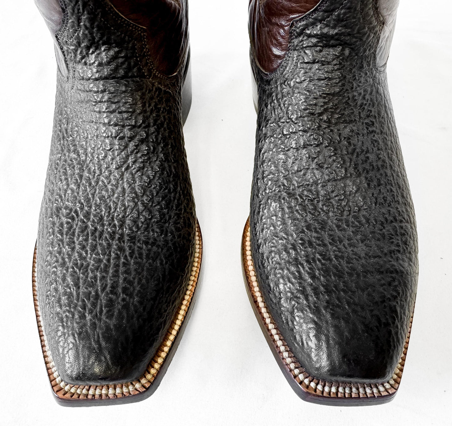 Vintage Leddy Vaquero Black Brown Bullhide Leather Cowboy Boots, Men's Sz. 8.5D, Unique Unisex Festival Western Boots