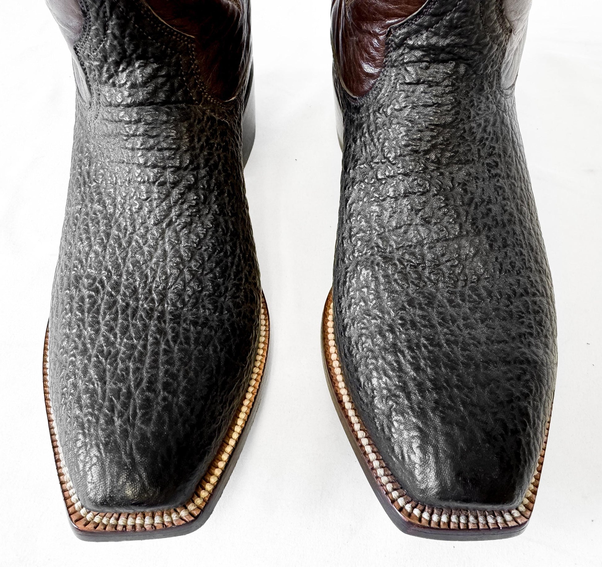 Vintage Leddy Vaquero Black Brown Bullhide Leather Cowboy Boots, Men's Sz. 8.5D, Unique Unisex Festival Western Boots