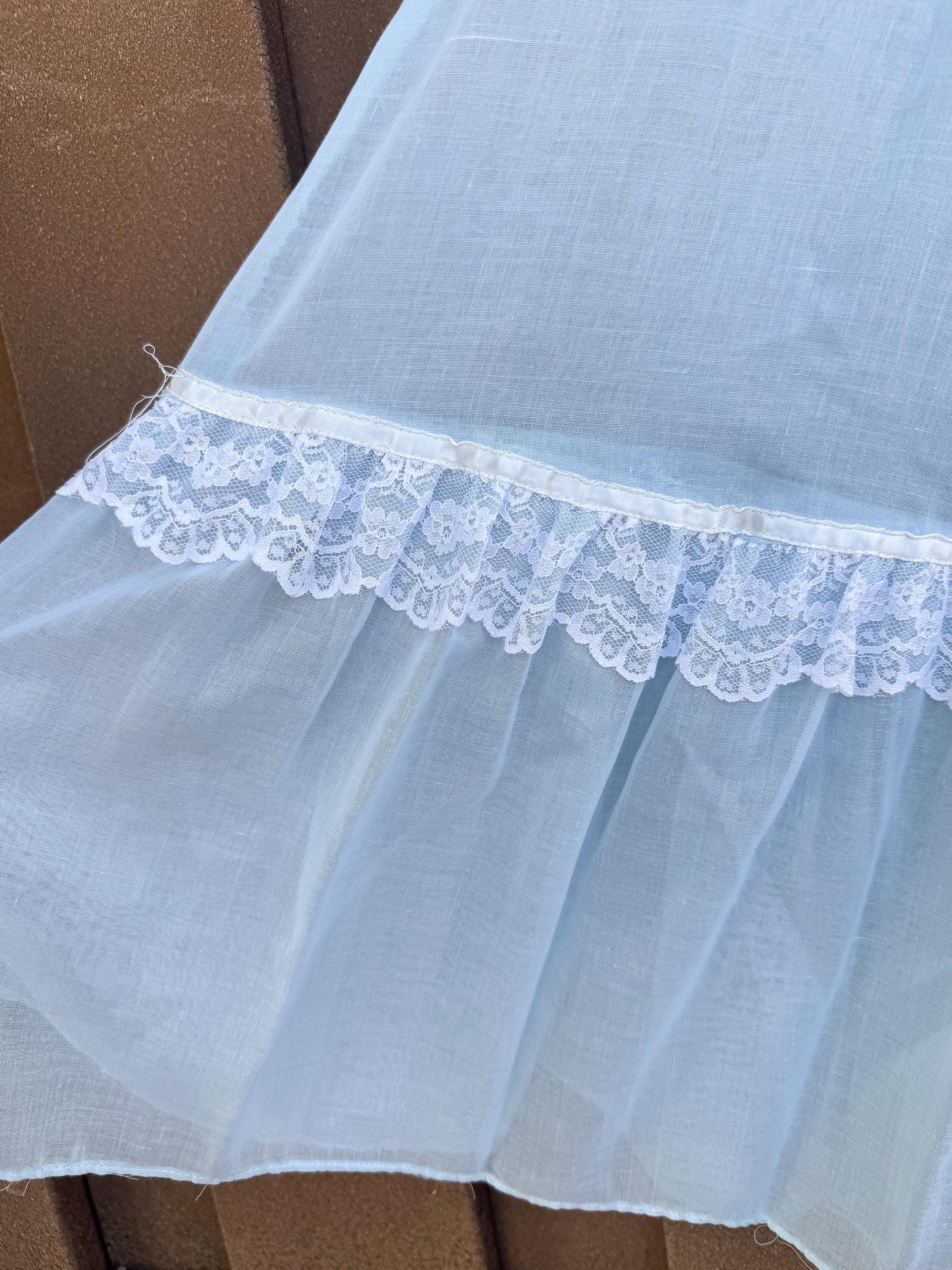 70s Gunne Sax Baby Blue High Neck Lace Pearl Detail Ribbon Tie Maxi Dress, Sz. 2-4, Vintage Victorian Edwardian Coquette Cottage Core Dress