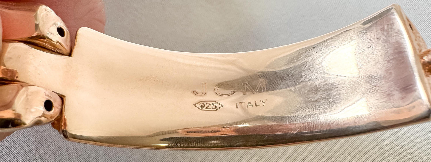 Vintage JCM 925 Copper Rose Gold Toned Wave Ribbed Tapered Bangle Bracelet, 7.5 Inches, Unique Statement Minimalist Bracelet