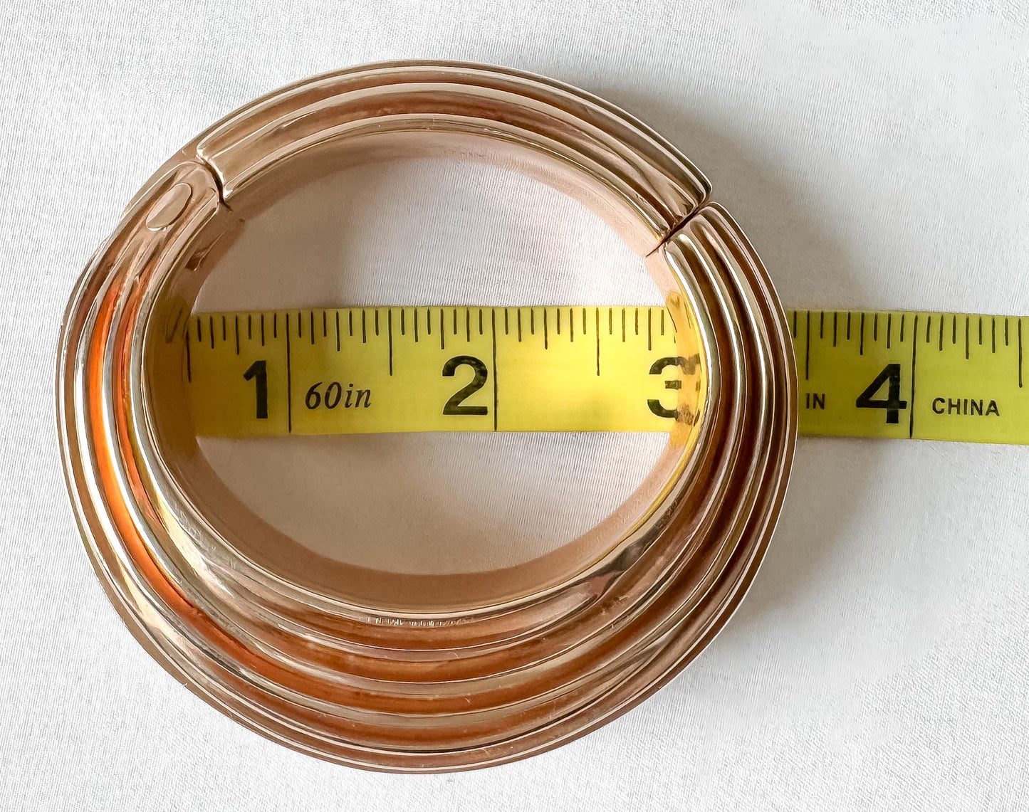 Vintage JCM 925 Copper Rose Gold Toned Wave Ribbed Tapered Bangle Bracelet, 7.5 Inches, Unique Statement Minimalist Bracelet
