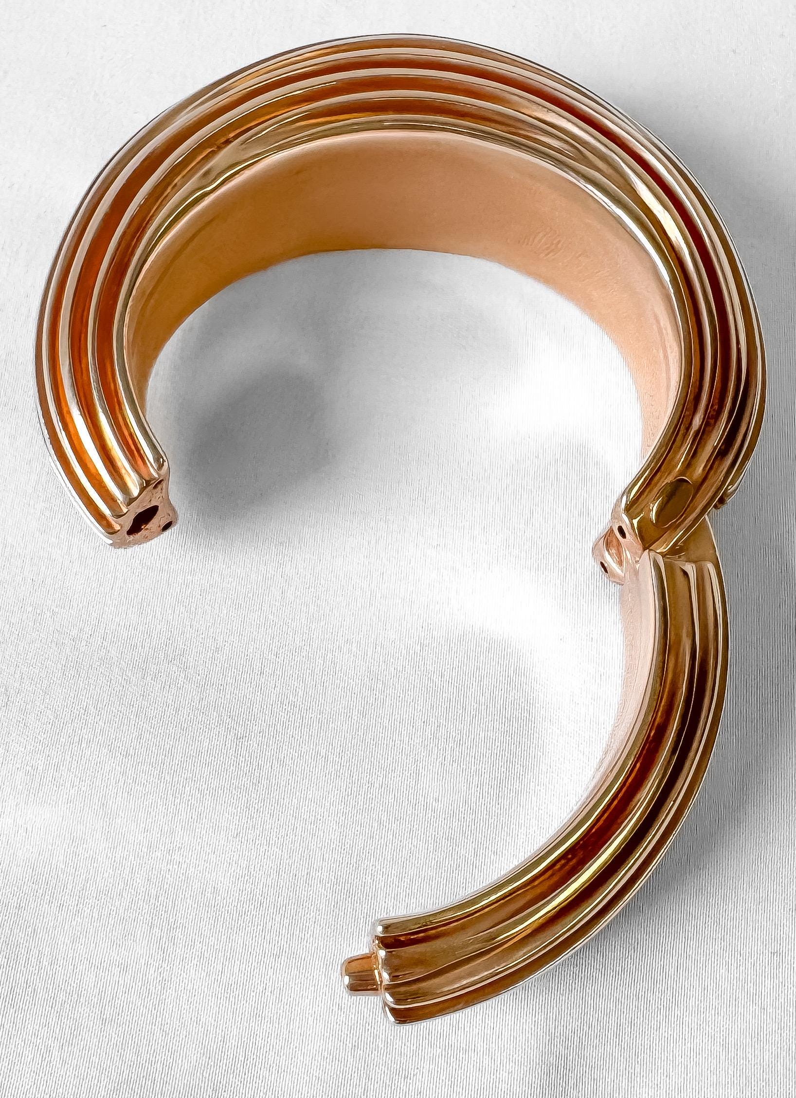 Vintage JCM 925 Copper Rose Gold Toned Wave Ribbed Tapered Bangle Bracelet, 7.5 Inches, Unique Statement Minimalist Bracelet