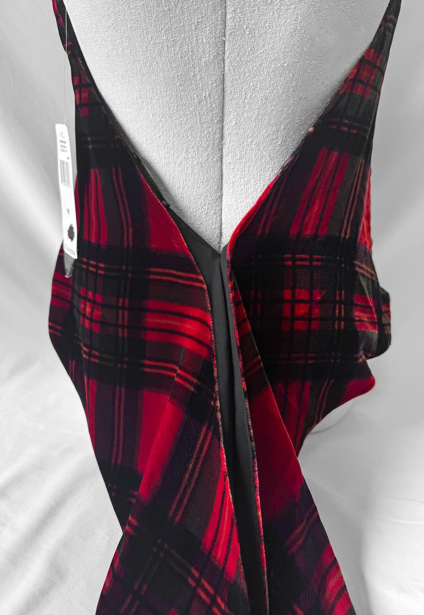 NWT Ralph Lauren Red Plaid Velvet Fringe Detail Halter Top, Sz. M