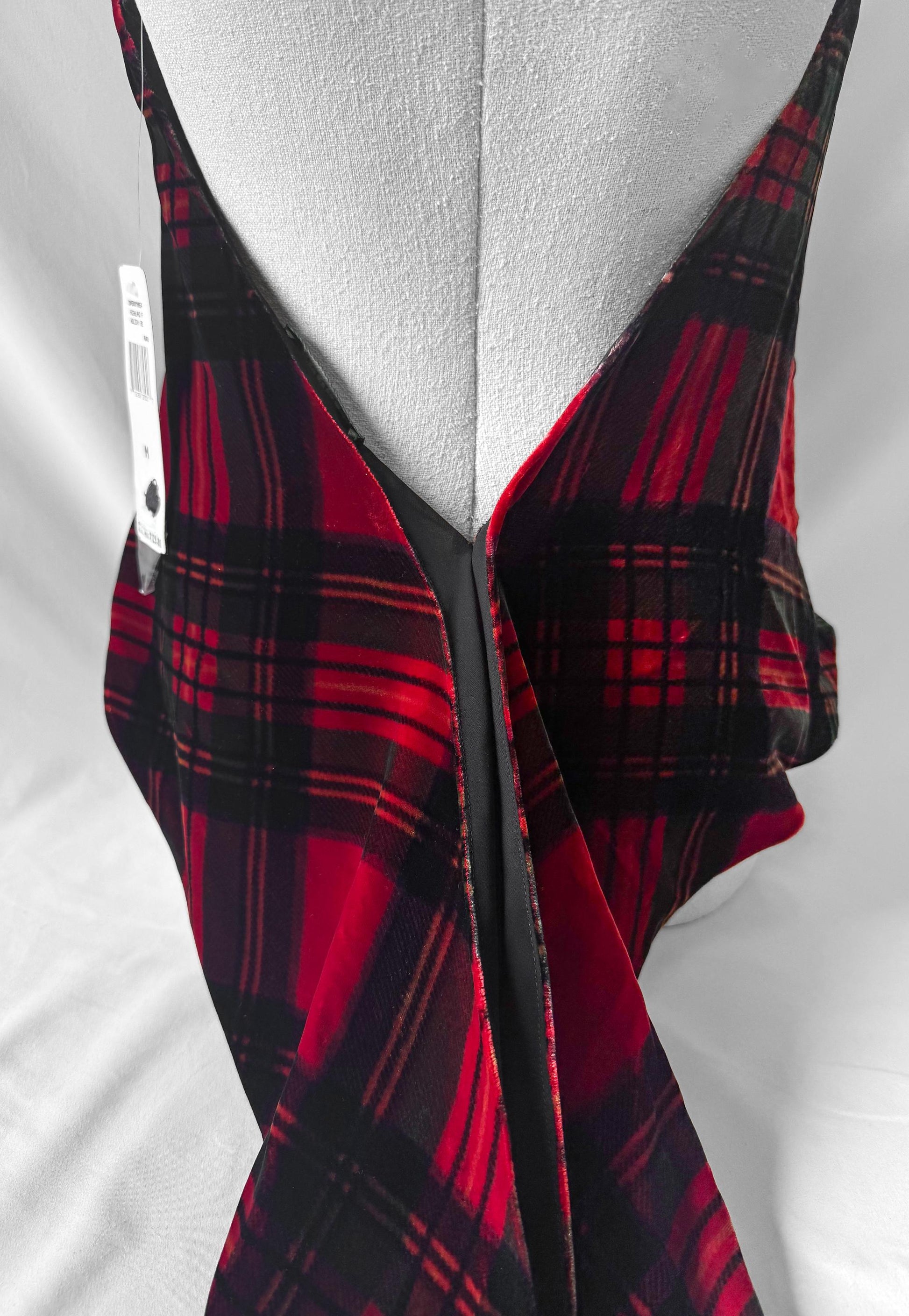 NWT Ralph Lauren Red Plaid Velvet Fringe Detail Halter Top, Sz. M