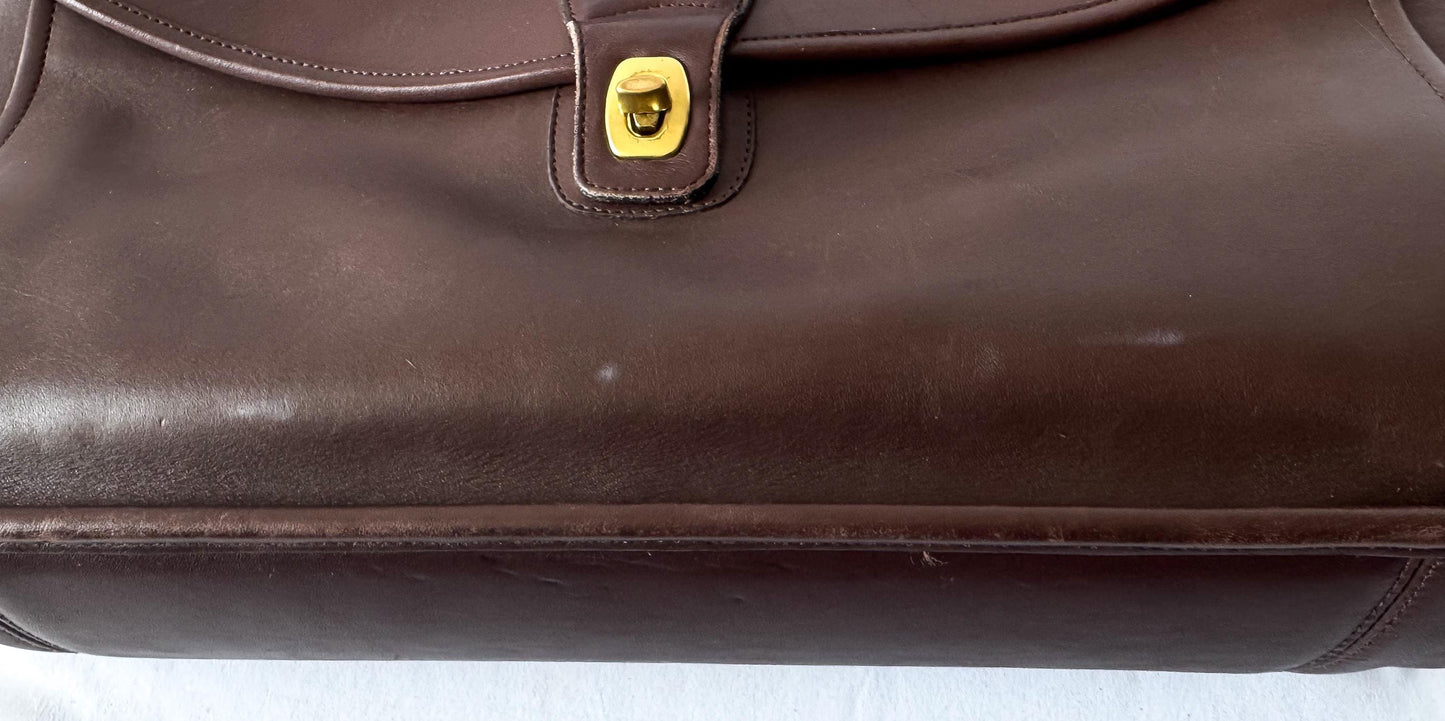 90s Coach Lenox Mahognany Brown Leather Briefcase with Detachable Crossbody Strap, Style 5213