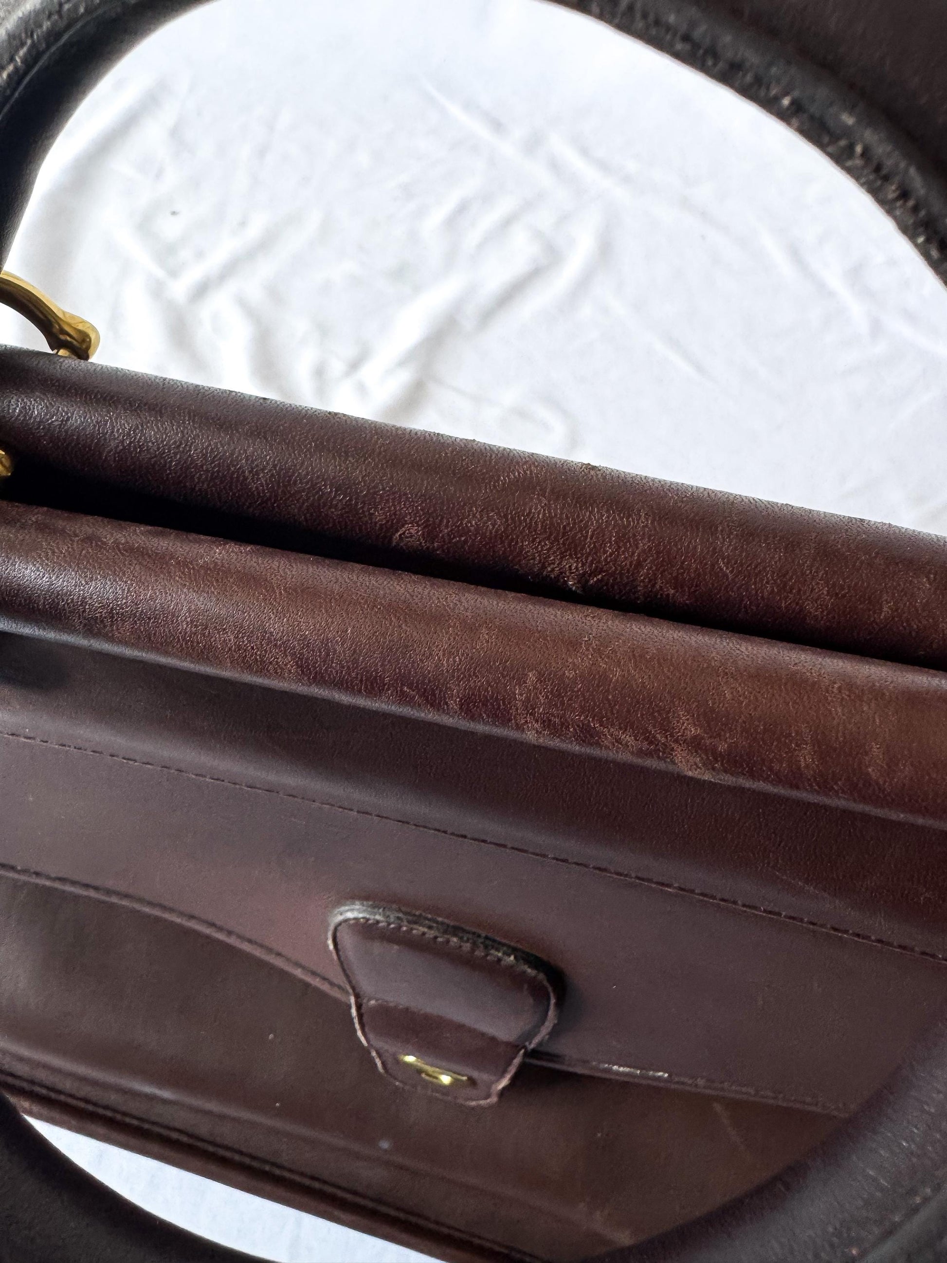 90s Coach Lenox Mahognany Brown Leather Briefcase with Detachable Crossbody Strap, Style 5213