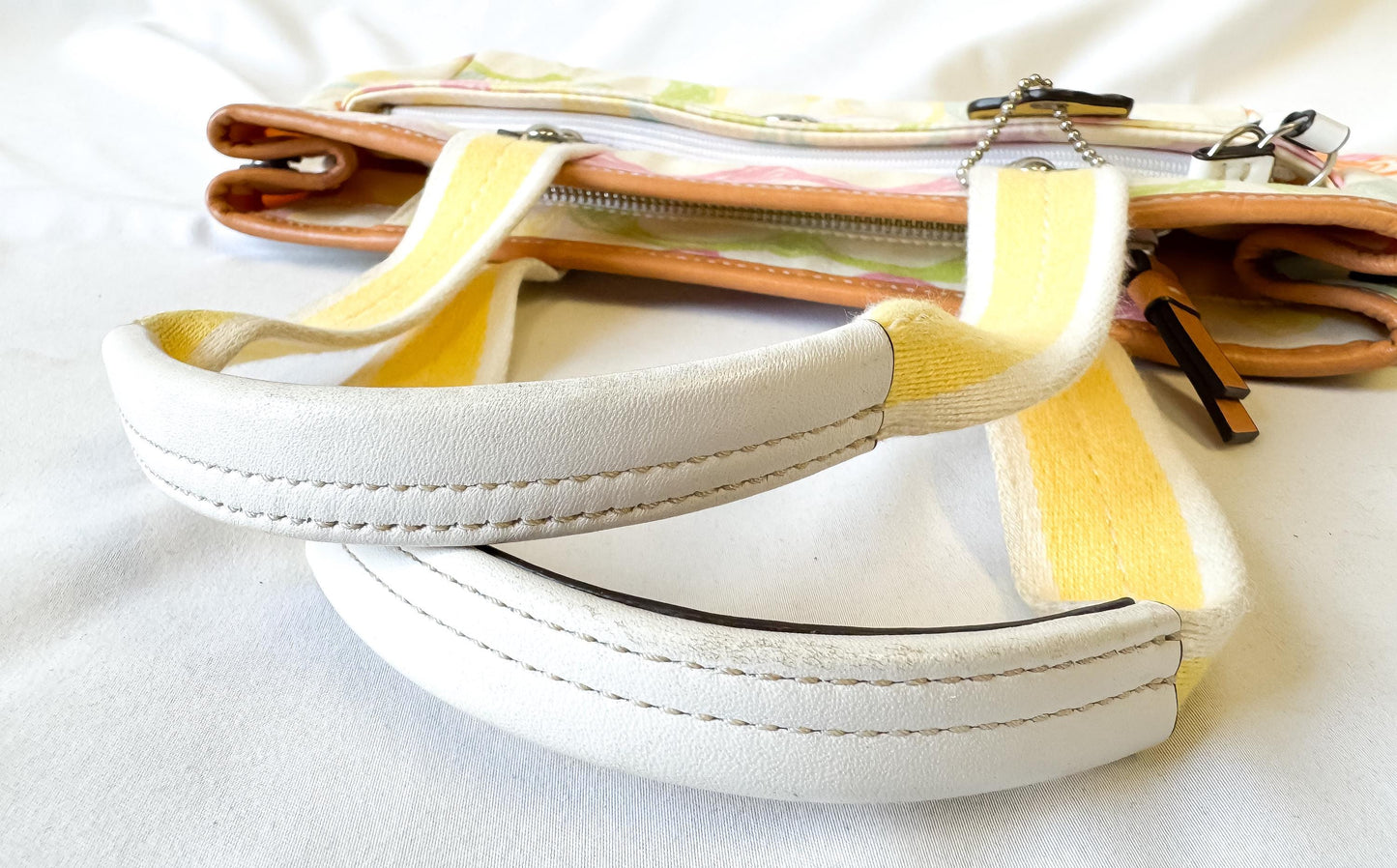 Y2K Coach Hampton White/Cream Rainbow Scribble Signature Canvas Top Handle Bag, Style 10673