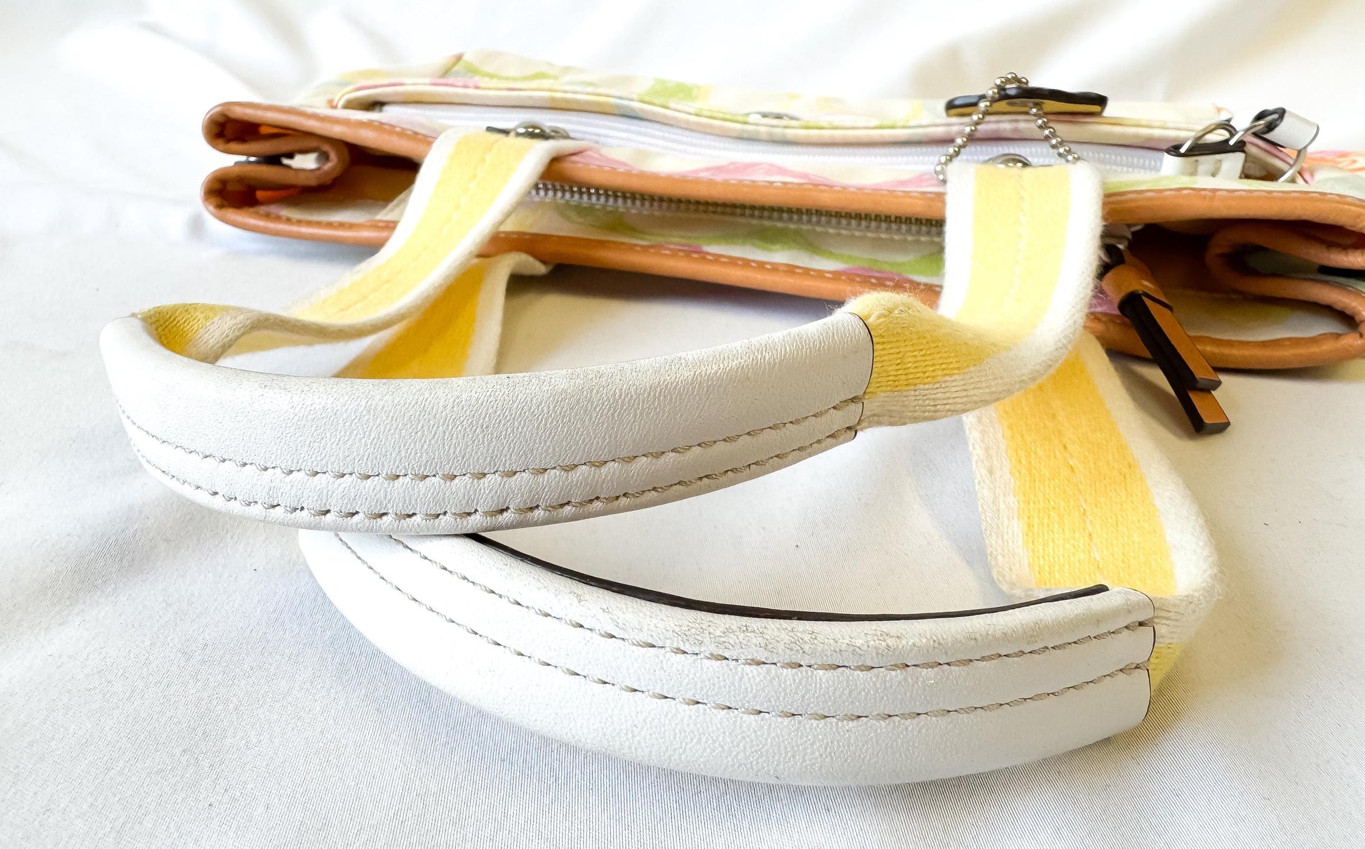Y2K Coach Hampton White/Cream Rainbow Scribble Signature Canvas Top Handle Bag, Style 10673