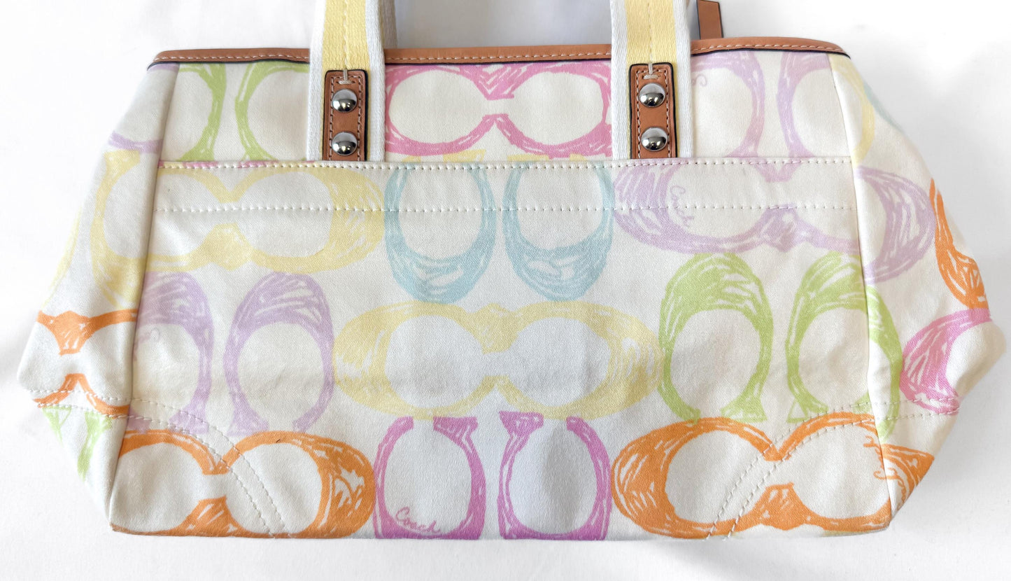Y2K Coach Hampton White/Cream Rainbow Scribble Signature Canvas Top Handle Bag, Style 10673