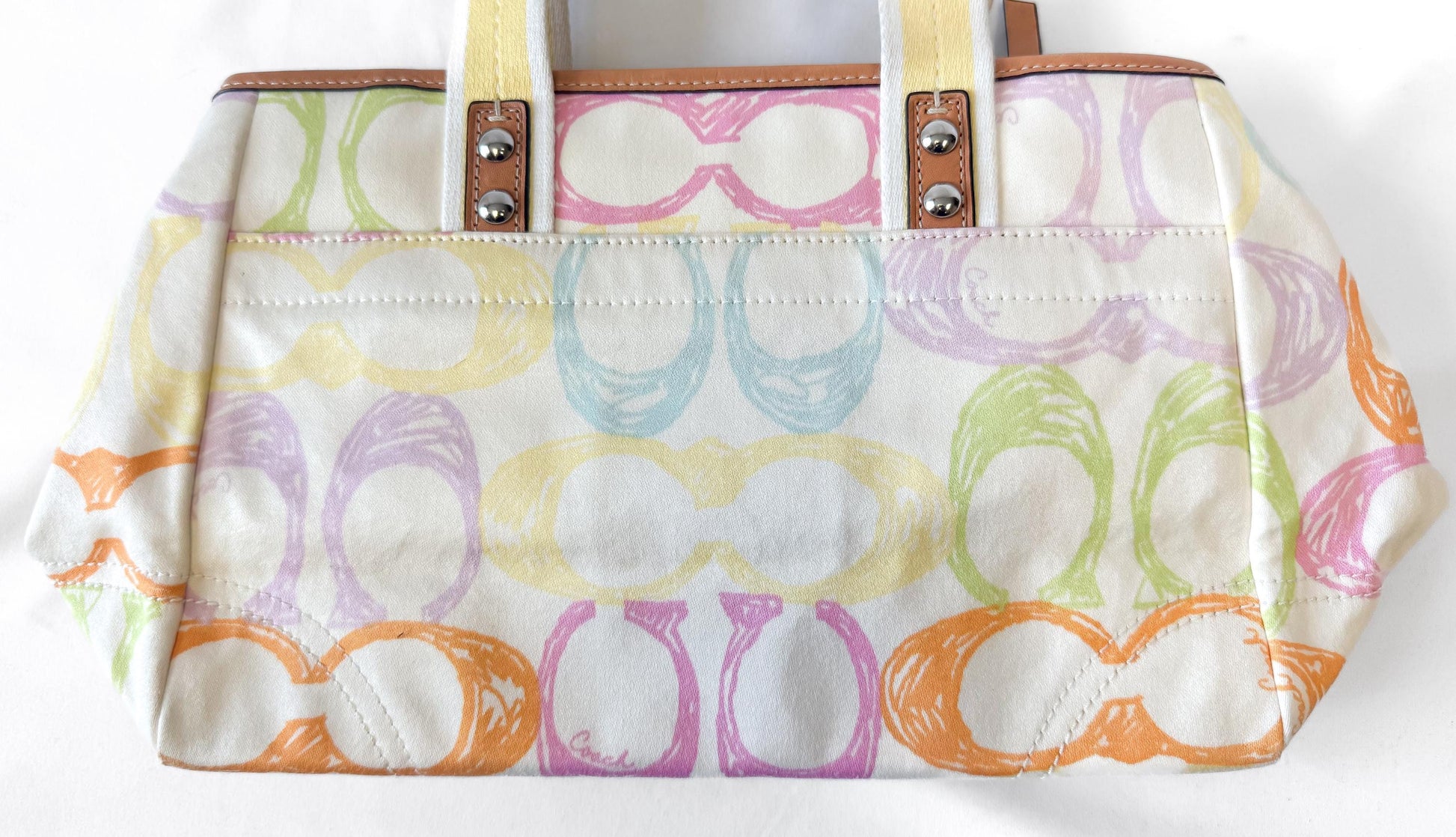 Y2K Coach Hampton White/Cream Rainbow Scribble Signature Canvas Top Handle Bag, Style 10673