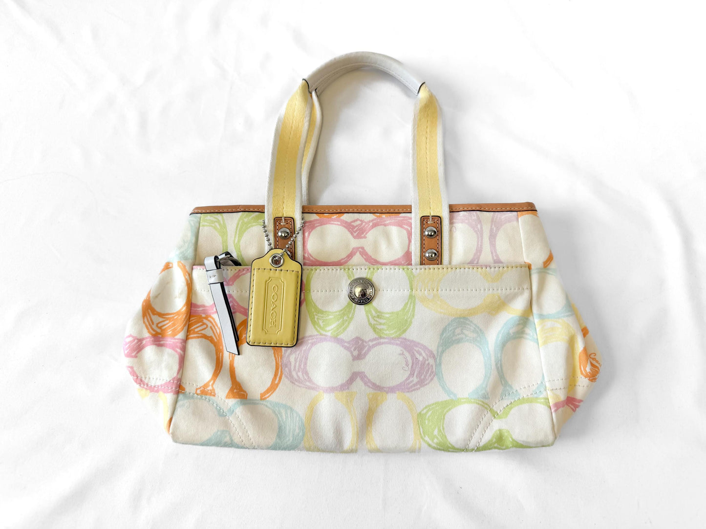 Y2K Coach Hampton White/Cream Rainbow Scribble Signature Canvas Top Handle Bag, Style 10673